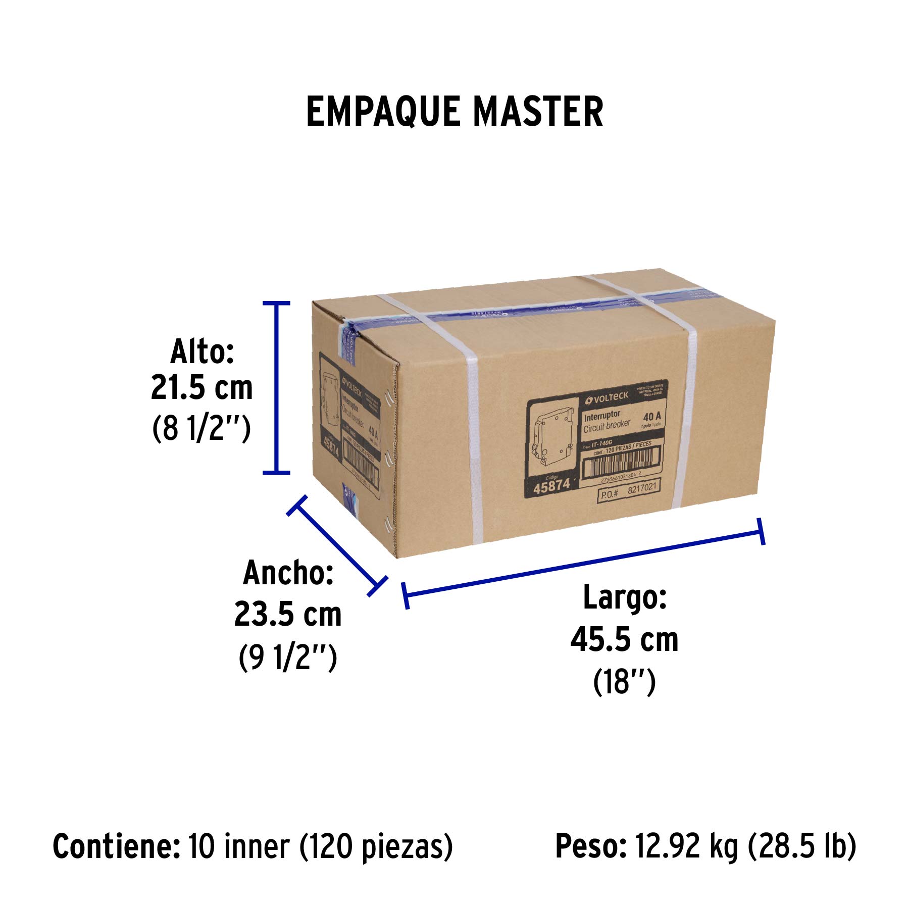 Interruptor de 1 polo 40A, enchufable, a granel, VOLTECK - Empaque