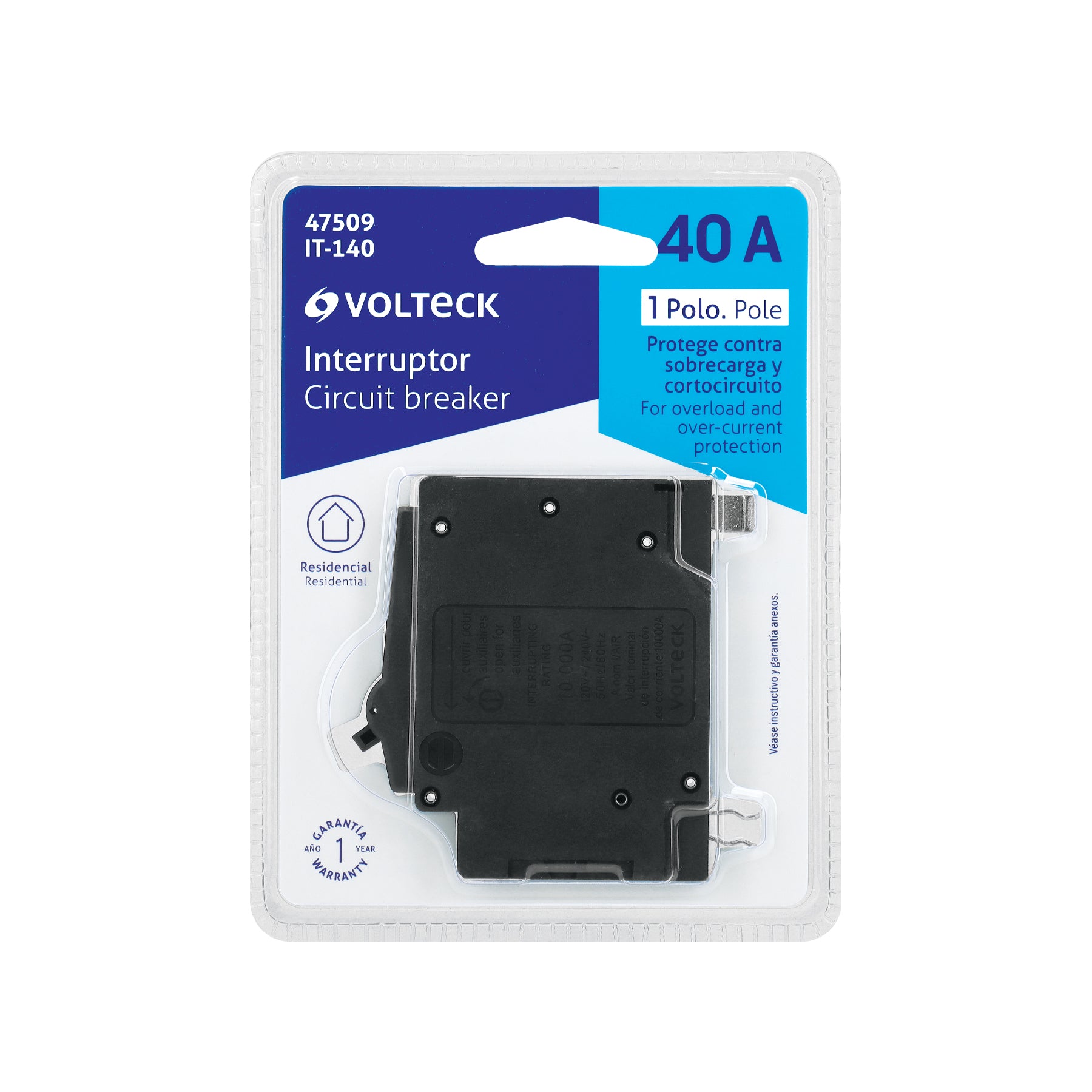 Interruptor de 1 polo 40A, enchufable, VOLTECK