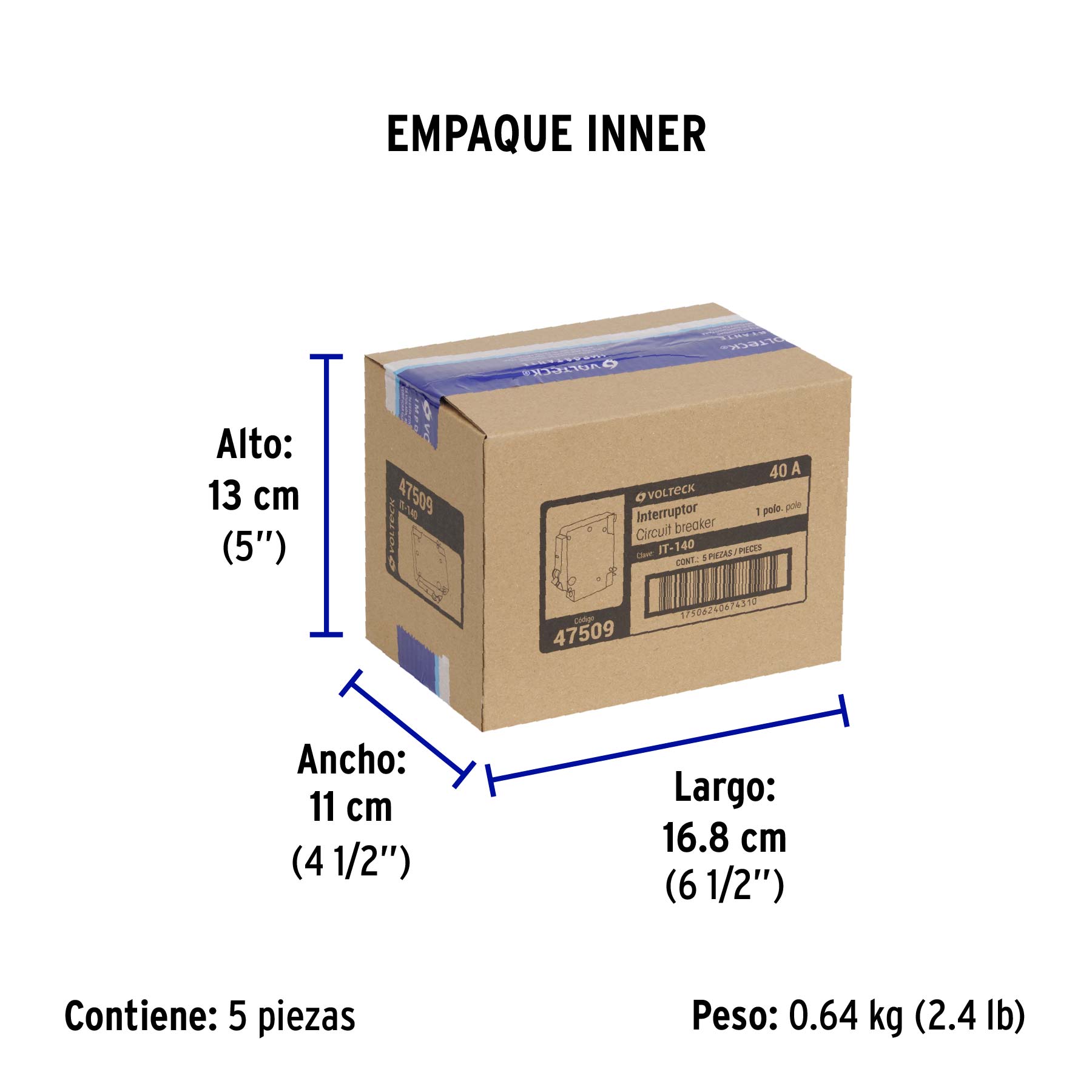Interruptor de 1 polo 40A, enchufable, VOLTECK - Empaque