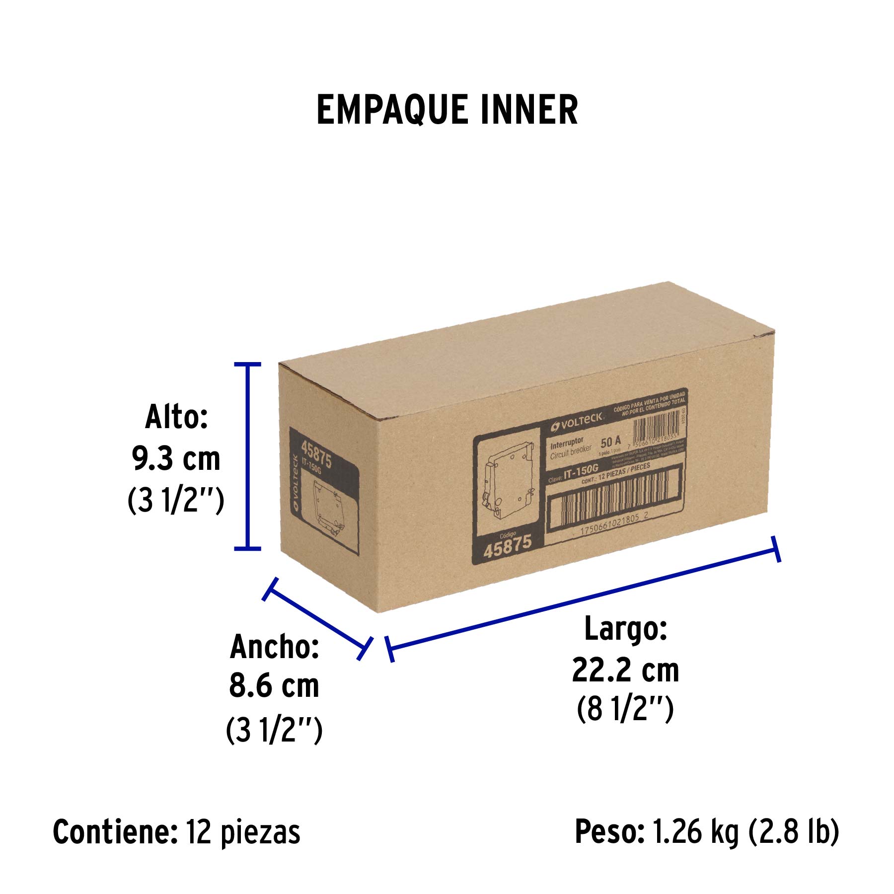 Interruptor de 1 polo 50A, enchufable, a granel, VOLTECK - Empaque