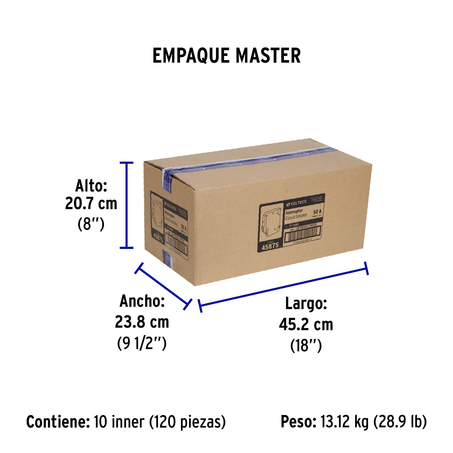 Interruptor de 1 polo 50A, enchufable, a granel, VOLTECK - Empaque