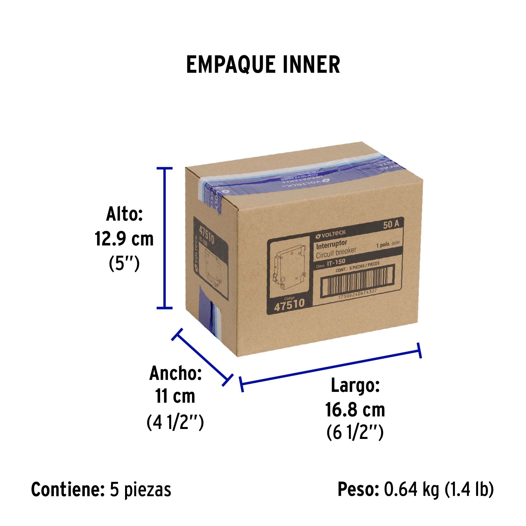 Interruptor de 1 polo 50A, enchufable, VOLTECK - Empaque