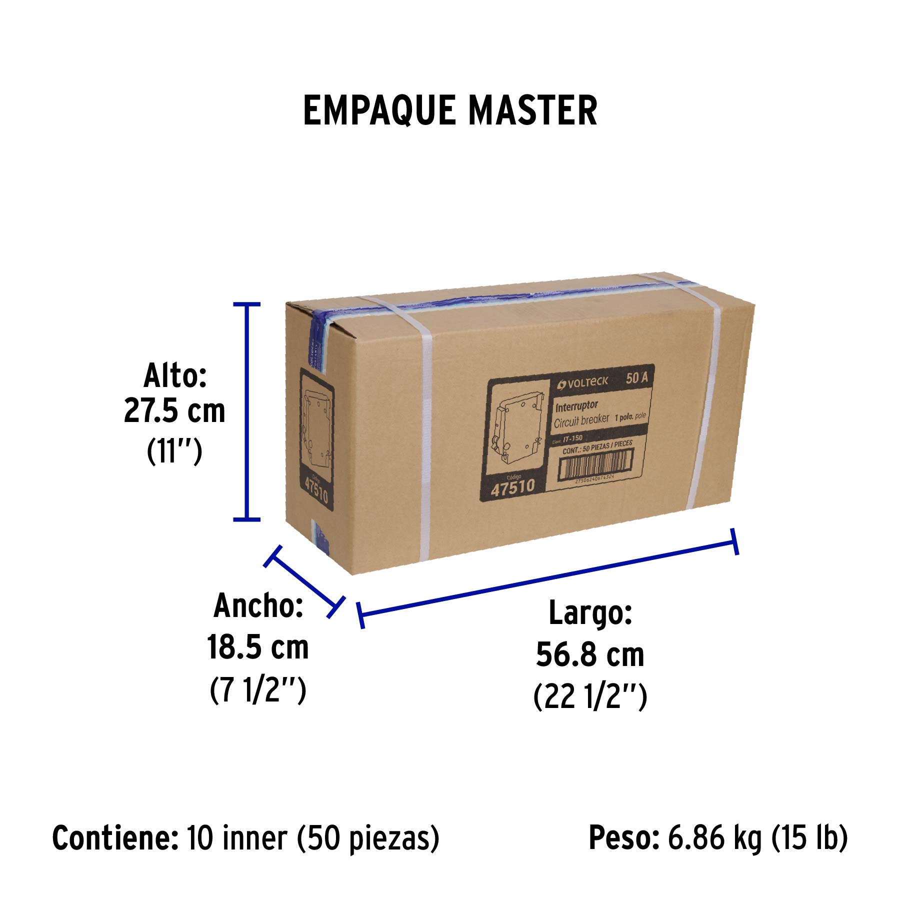 Interruptor de 1 polo 50A, enchufable, VOLTECK - Empaque