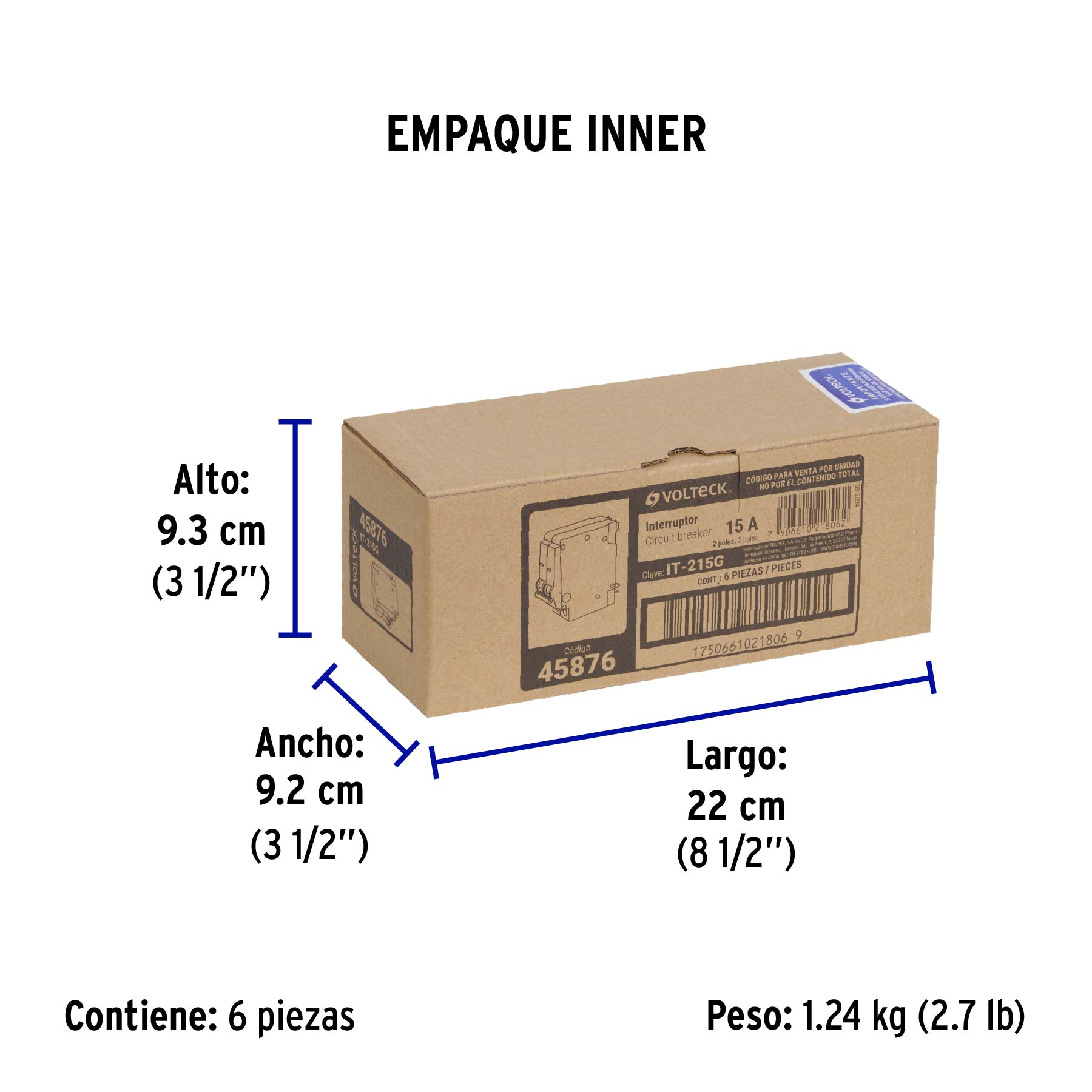 Interruptor de 2 polos 15A, enchufable, a granel, VOLTECK - Empaque