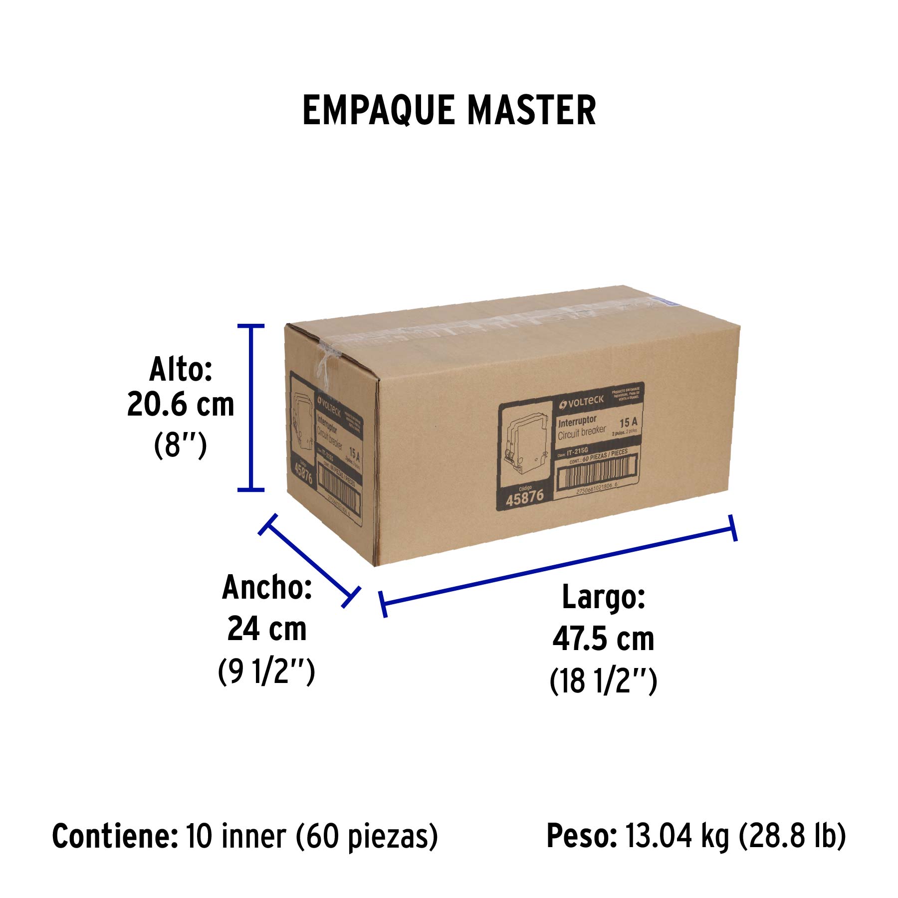 Interruptor de 2 polos 15A, enchufable, a granel, VOLTECK - Empaque