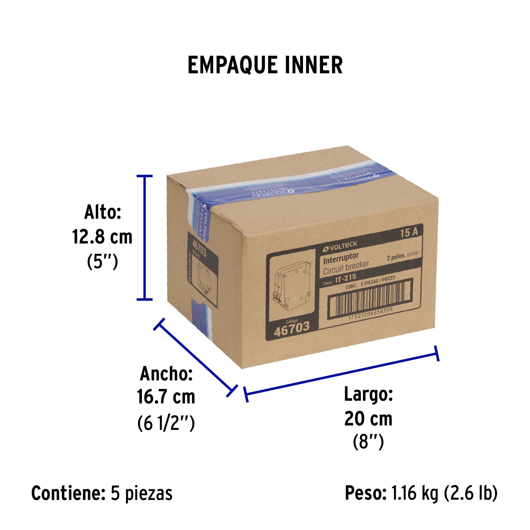 Interruptor de 2 polos 15A, enchufable, VOLTECK - Empaque