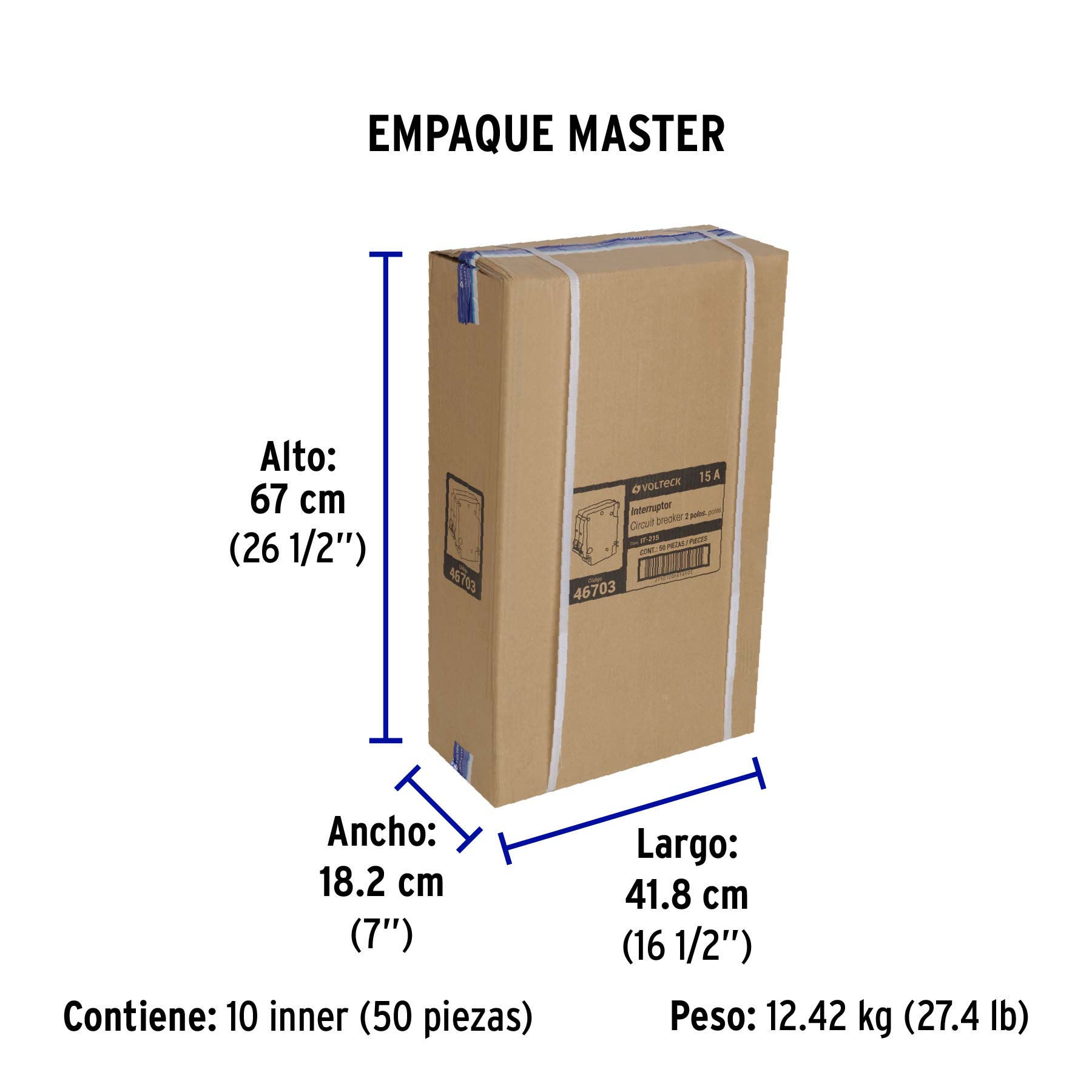 Interruptor de 2 polos 15A, enchufable, VOLTECK - Empaque