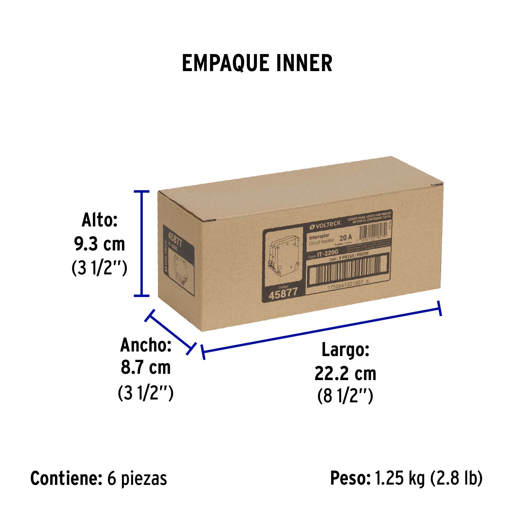 Interruptor de 2 polos 20A, enchufable, a granel, VOLTECK - Empaque