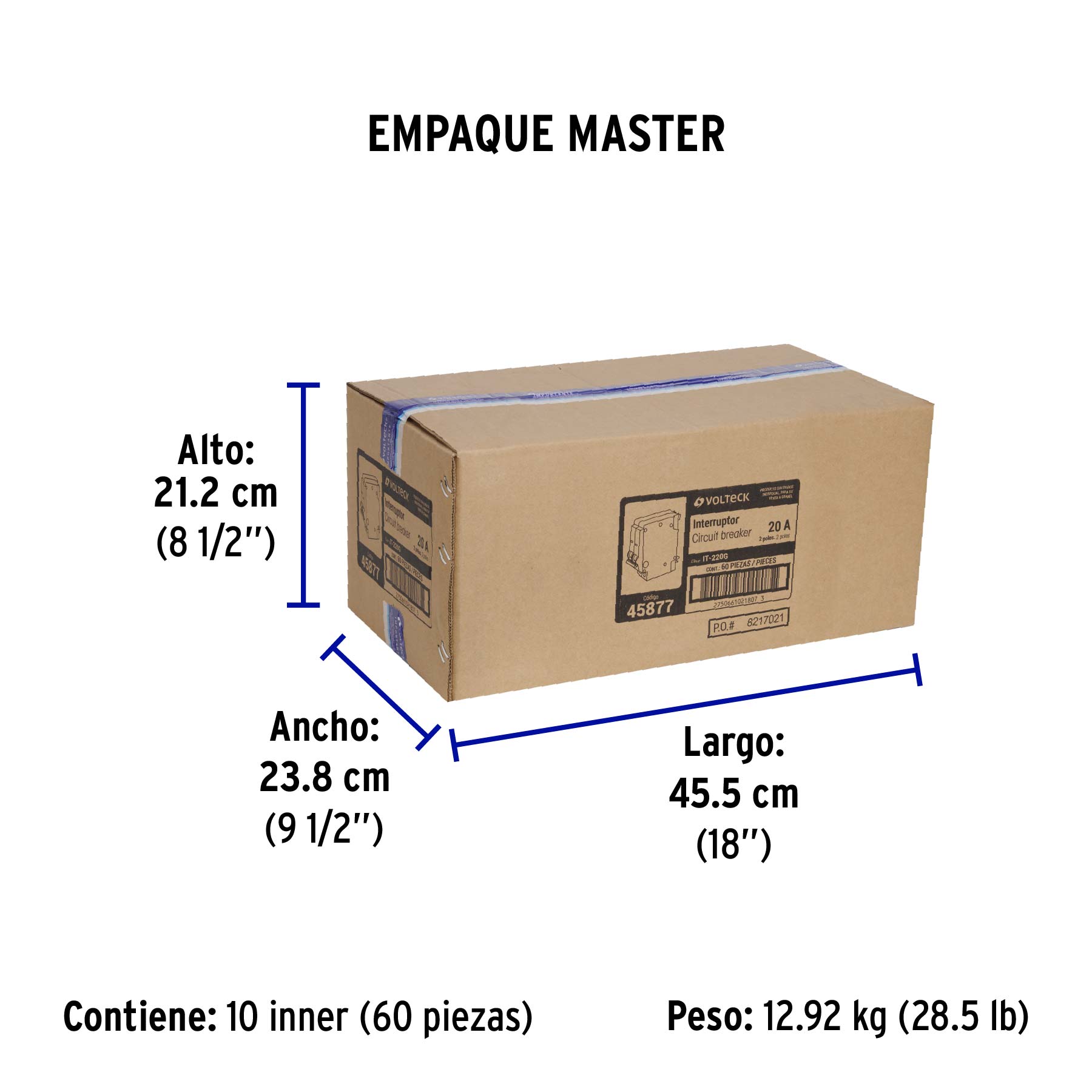 Interruptor de 2 polos 20A, enchufable, a granel, VOLTECK - Empaque