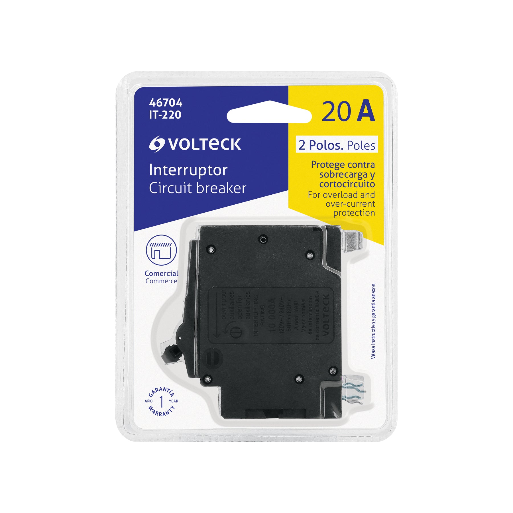 Interruptor de 2 polos 20A, enchufable, VOLTECK