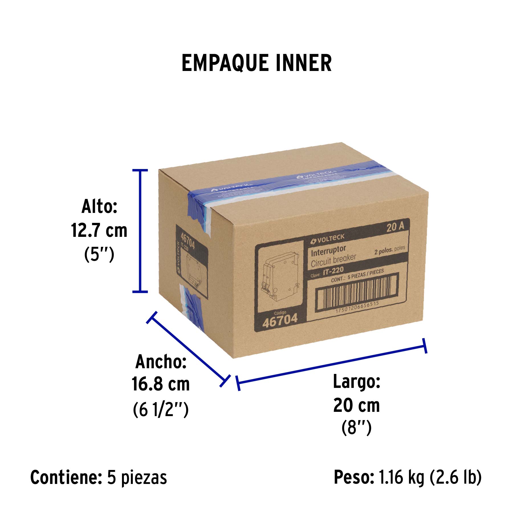 Interruptor de 2 polos 20A, enchufable, VOLTECK - Empaque