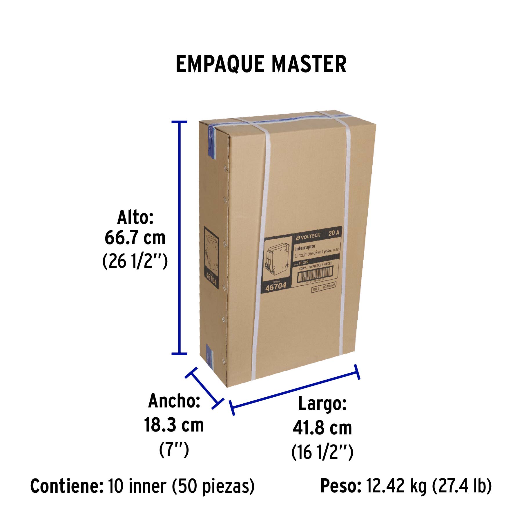 Interruptor de 2 polos 20A, enchufable, VOLTECK - Empaque