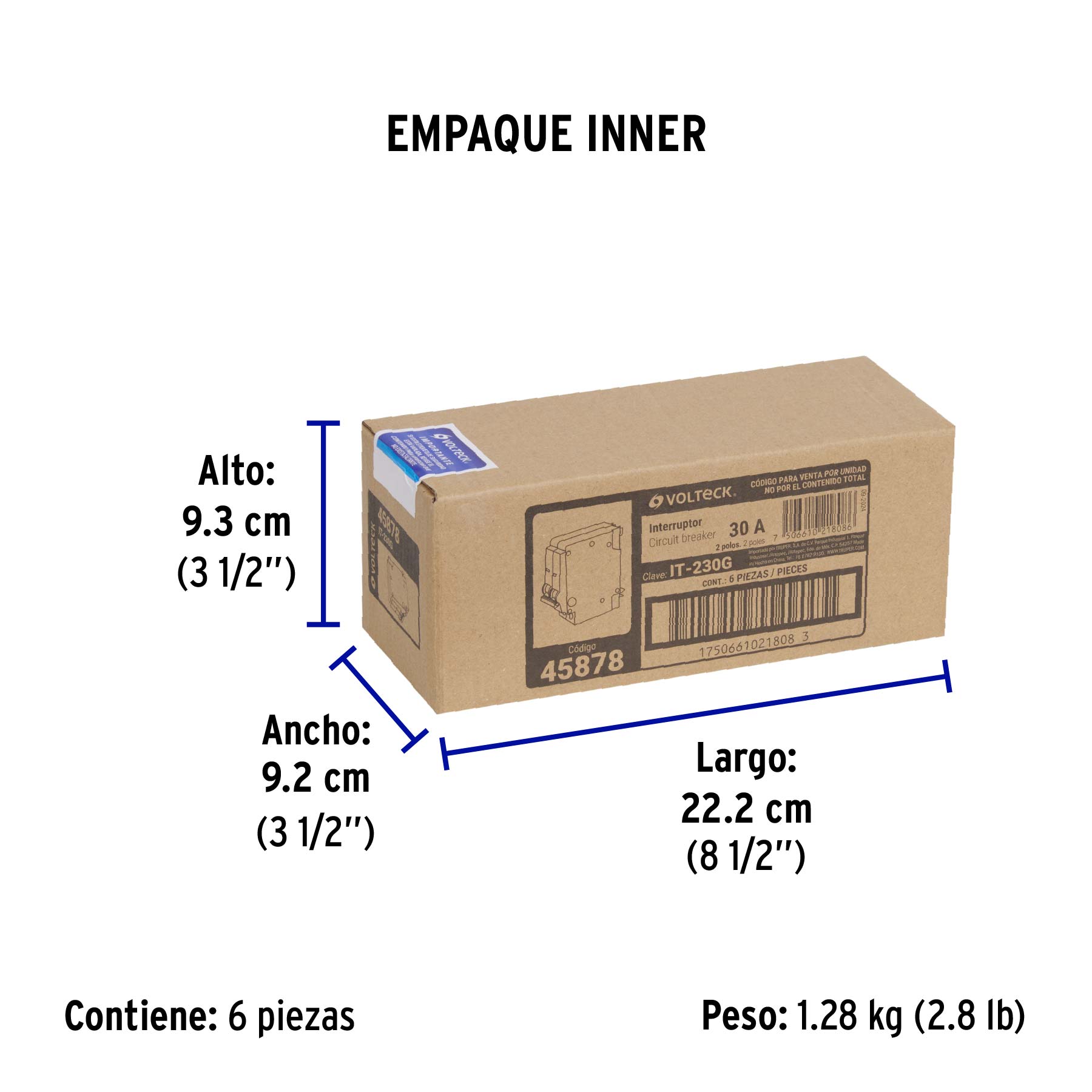 Interruptor de 2 polos 30A, enchufable, a granel, VOLTECK - Empaque
