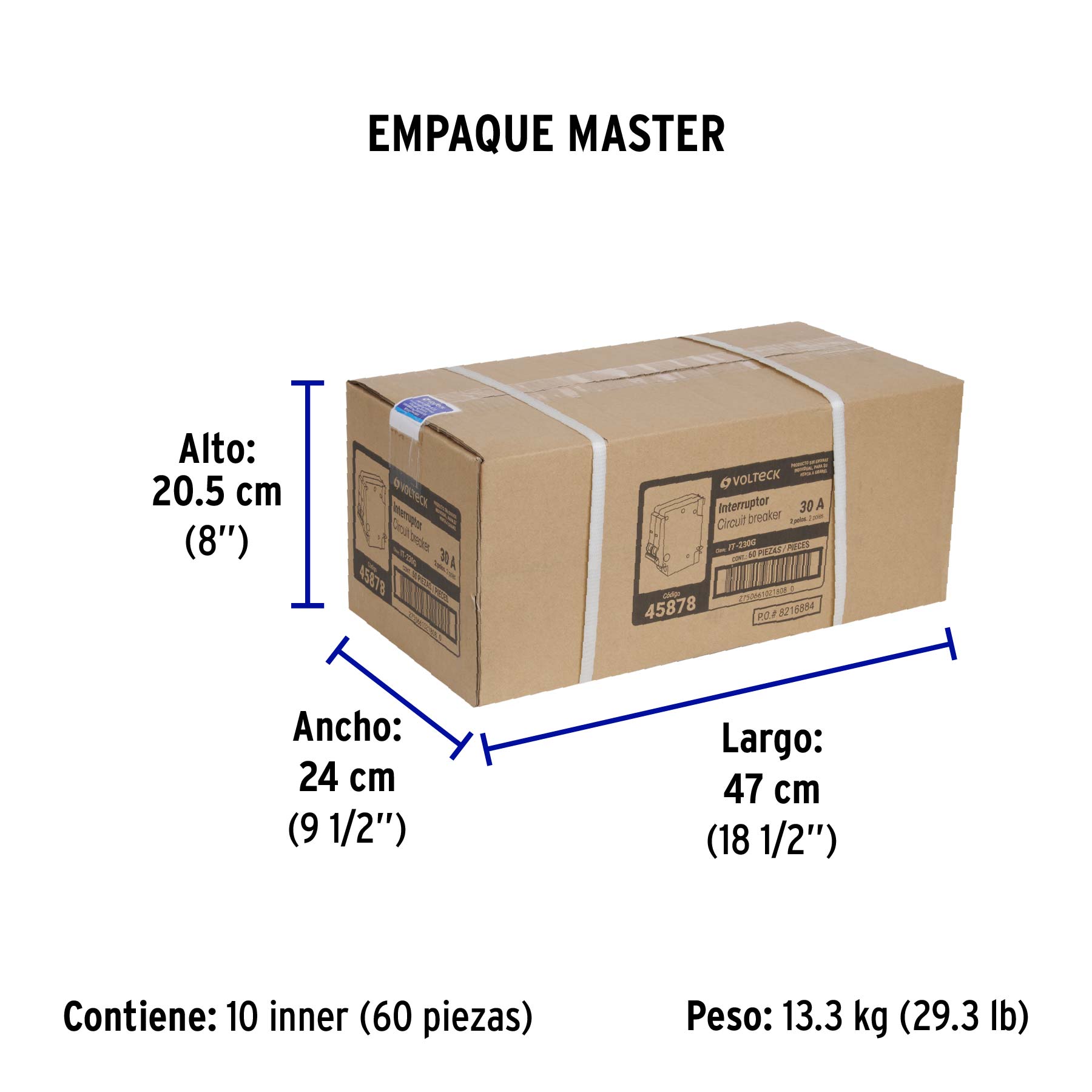 Interruptor de 2 polos 30A, enchufable, a granel, VOLTECK - Empaque