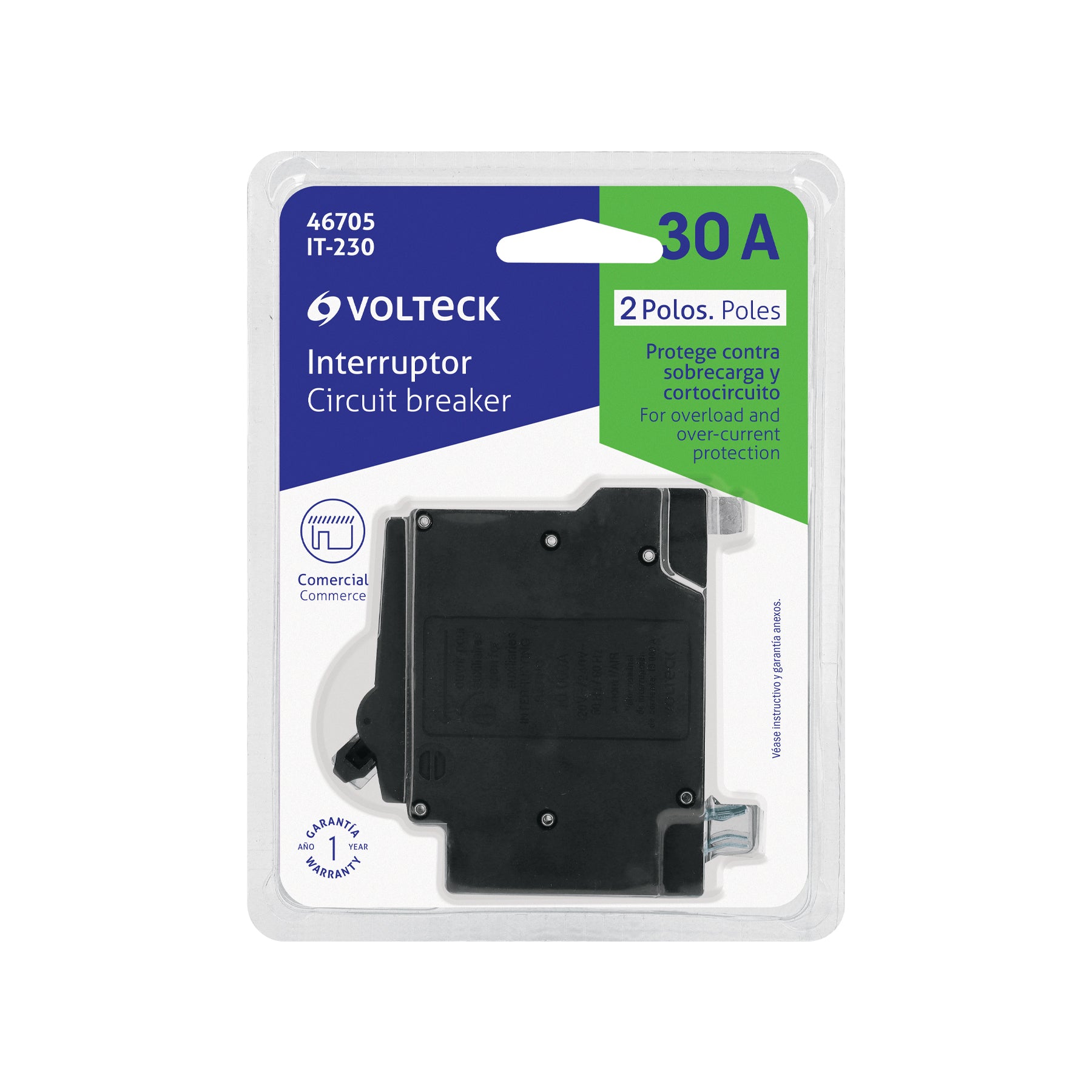Interruptor de 2 polos 30A, enchufable, VOLTECK