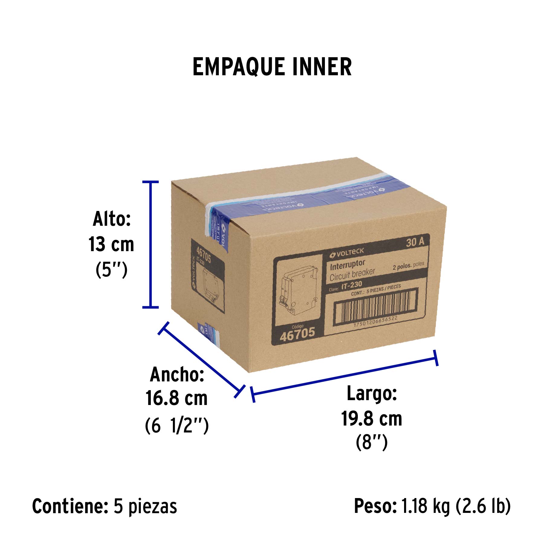 Interruptor de 2 polos 30A, enchufable, VOLTECK - Empaque
