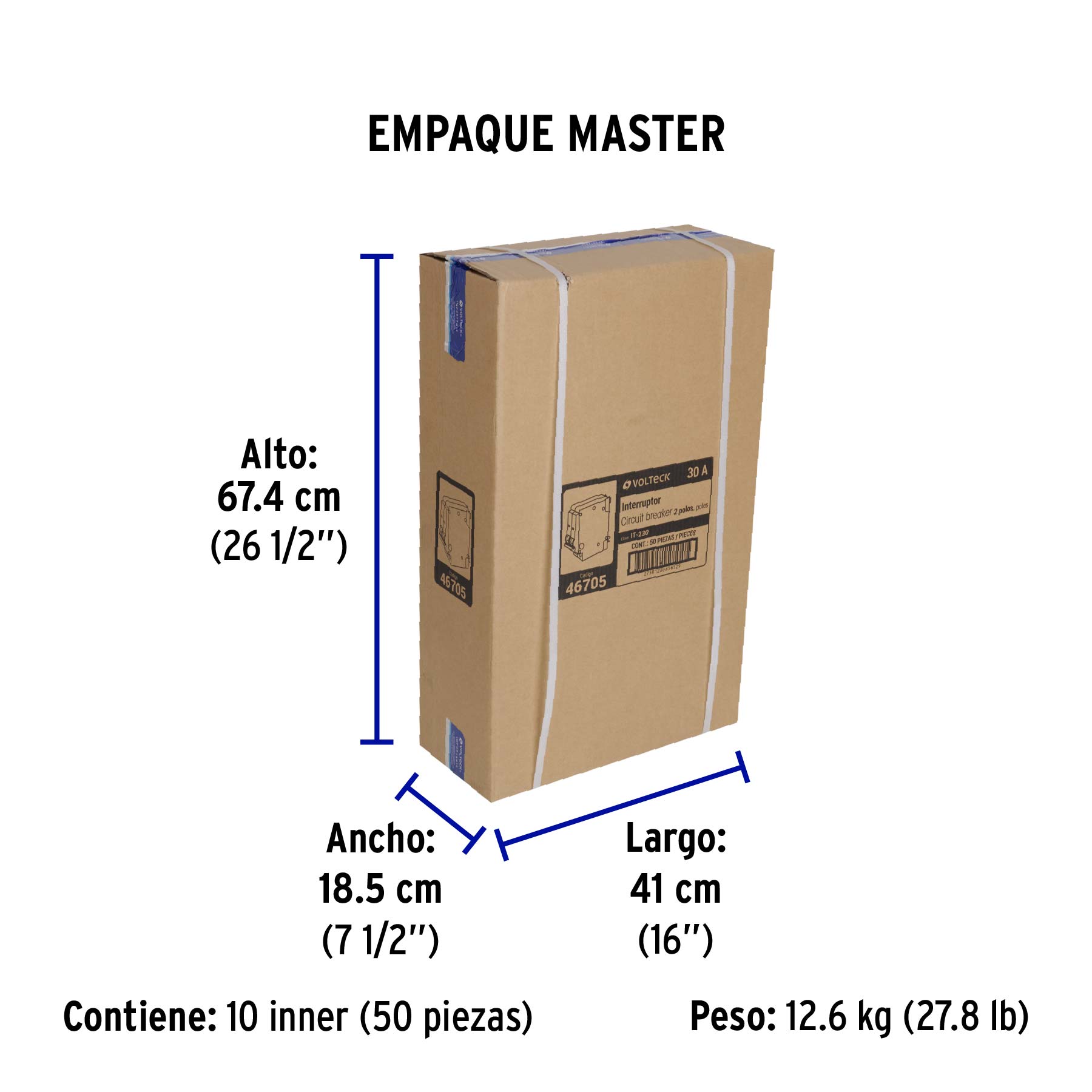 Interruptor de 2 polos 30A, enchufable, VOLTECK - Empaque
