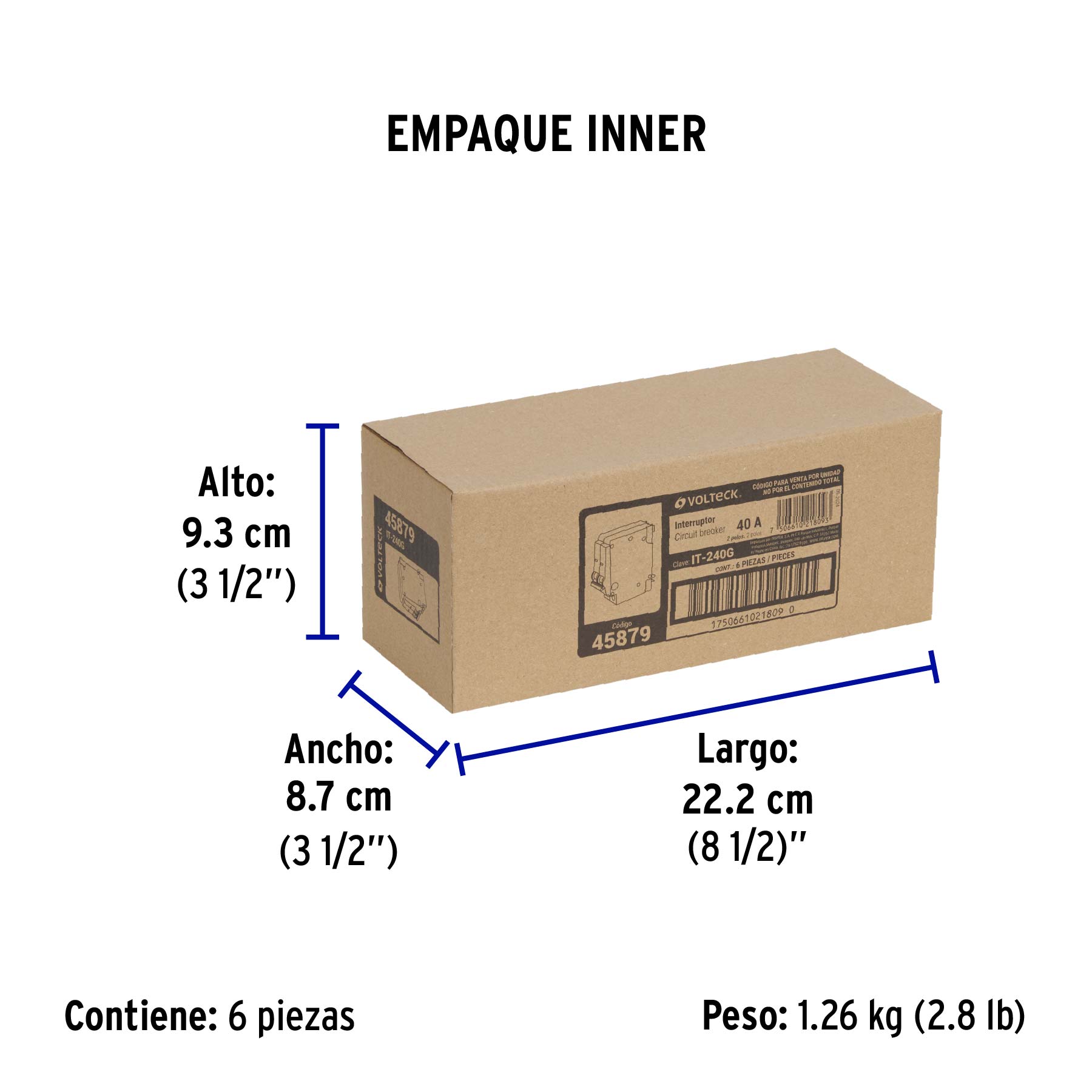 Interruptor de 2 polos 40A, enchufable, a granel, VOLTECK - Empaque