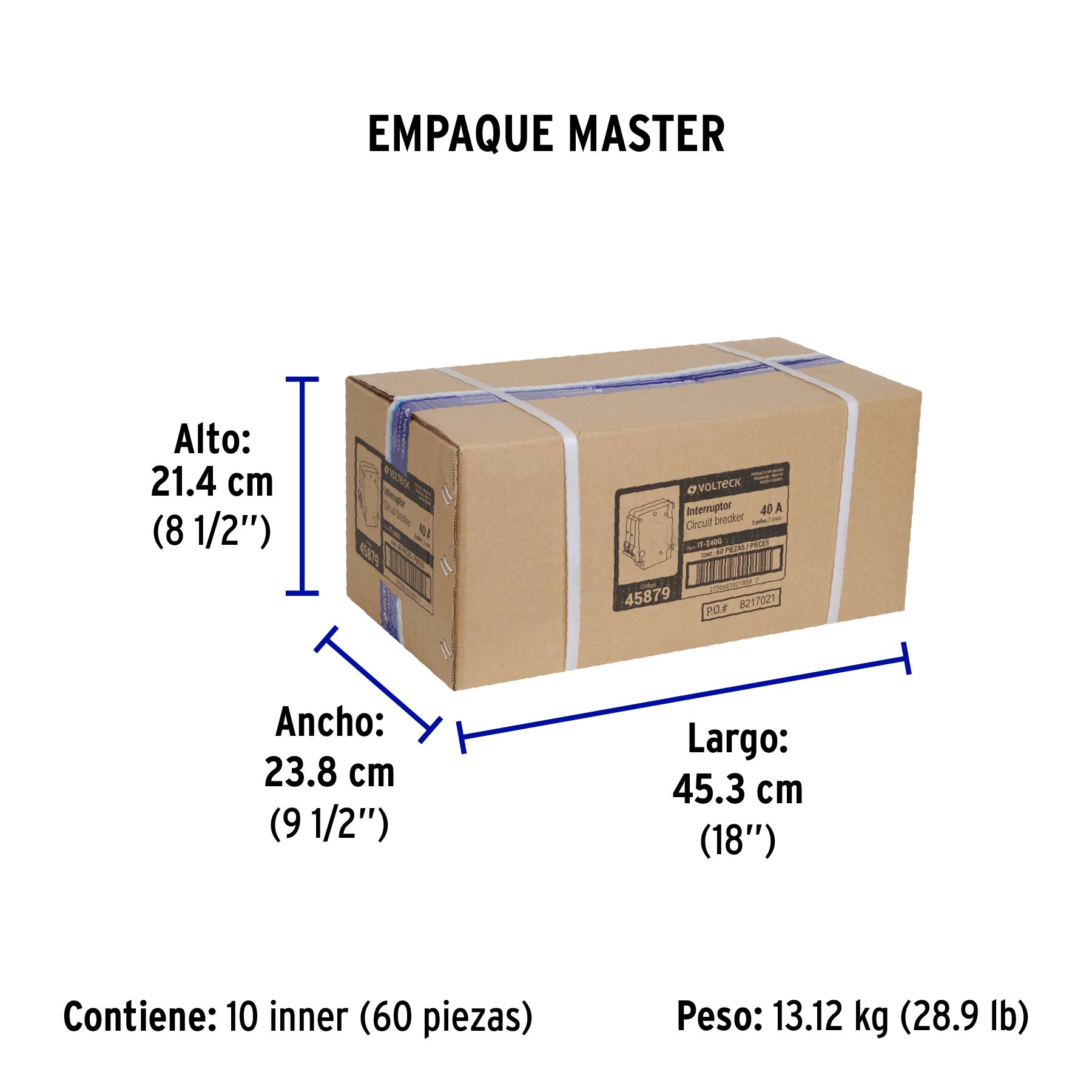 Interruptor de 2 polos 40A, enchufable, a granel, VOLTECK - Empaque