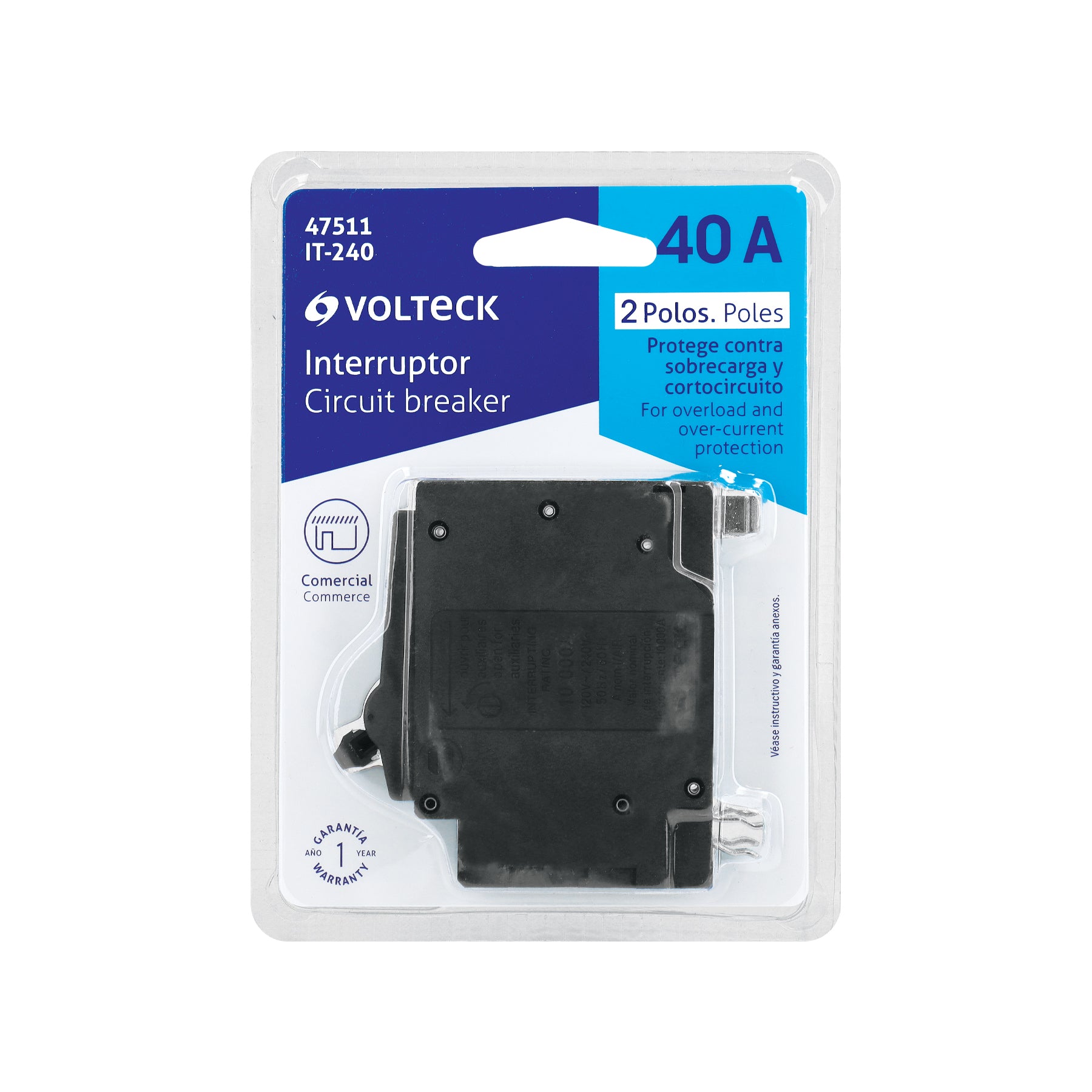 Interruptor de 2 polos 40A, enchufable, VOLTECK