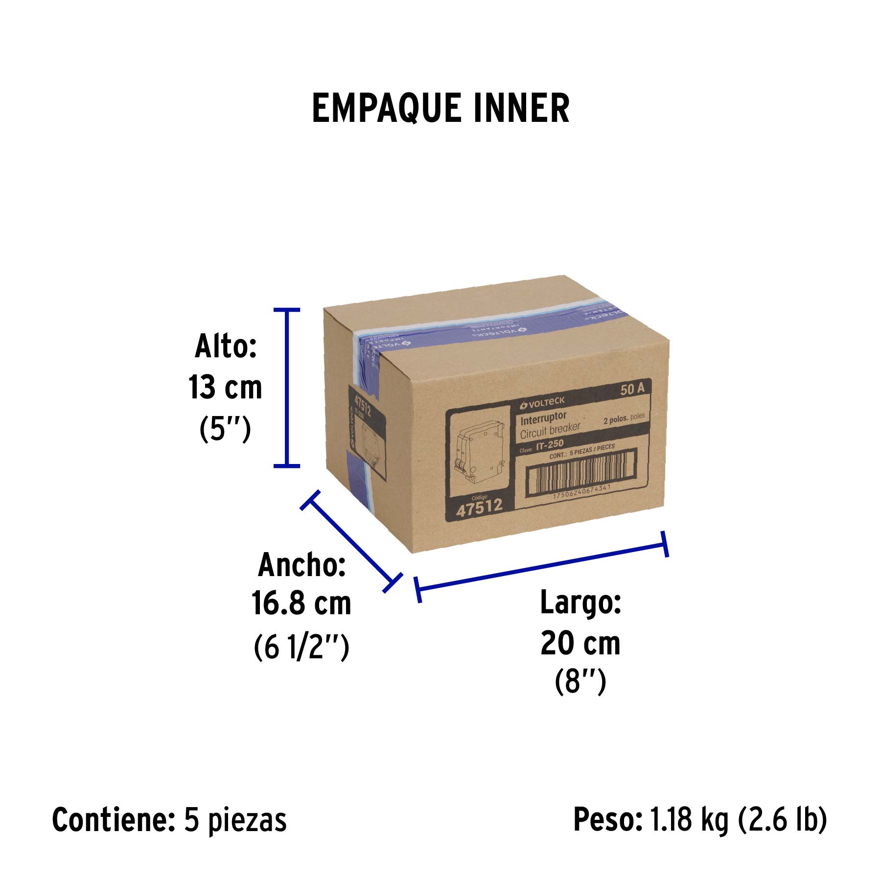 Interruptor de 2 polos 50A, enchufable, VOLTECK - Empaque