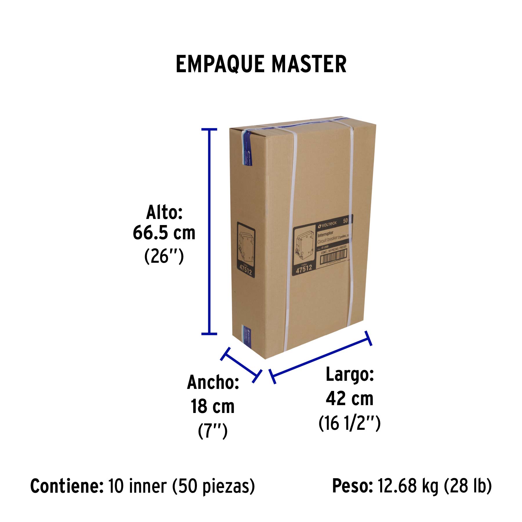 Interruptor de 2 polos 50A, enchufable, VOLTECK - Empaque