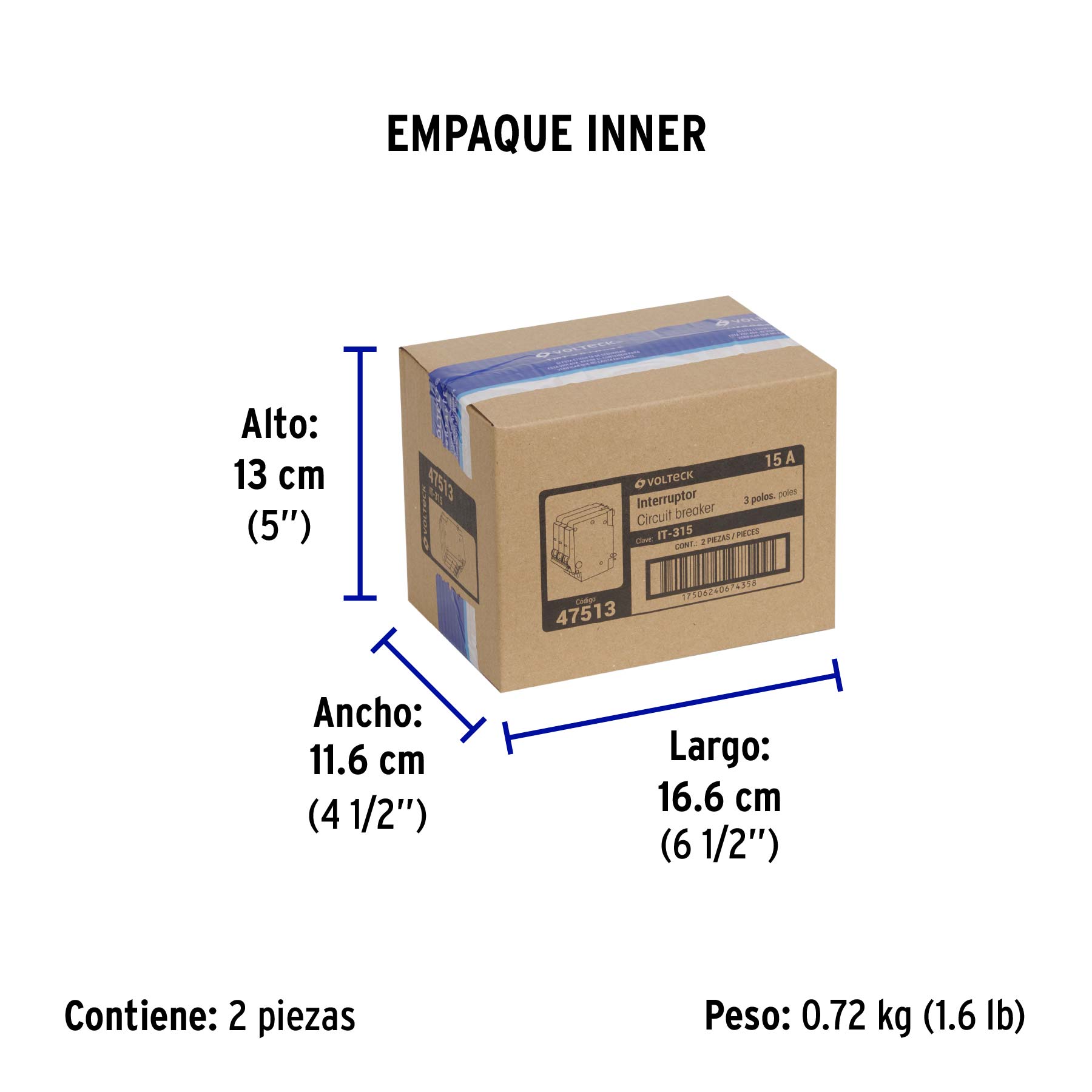 Interruptor de 3 polos 15A, enchufable, VOLTECK - Empaque