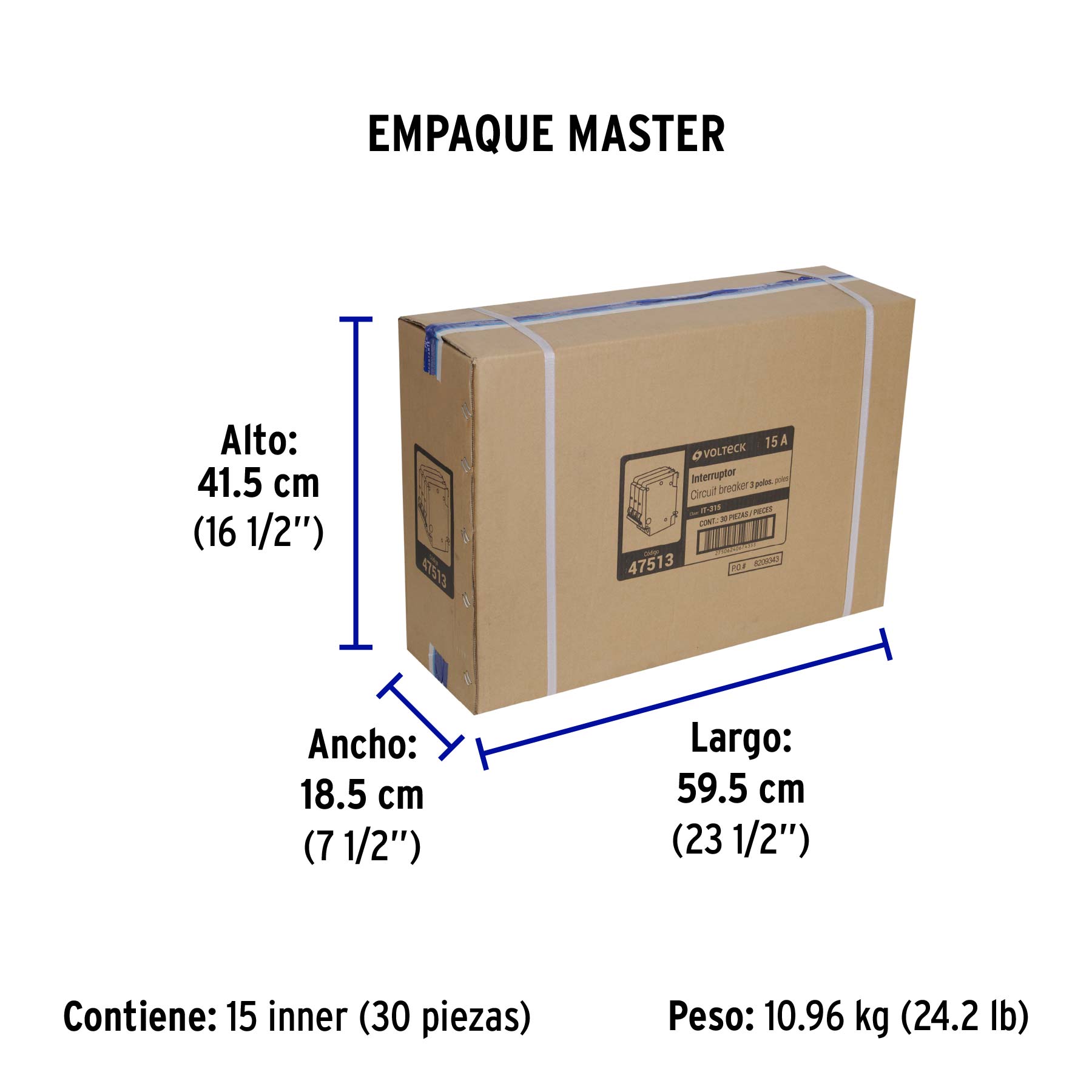 Interruptor de 3 polos 15A, enchufable, VOLTECK - Empaque