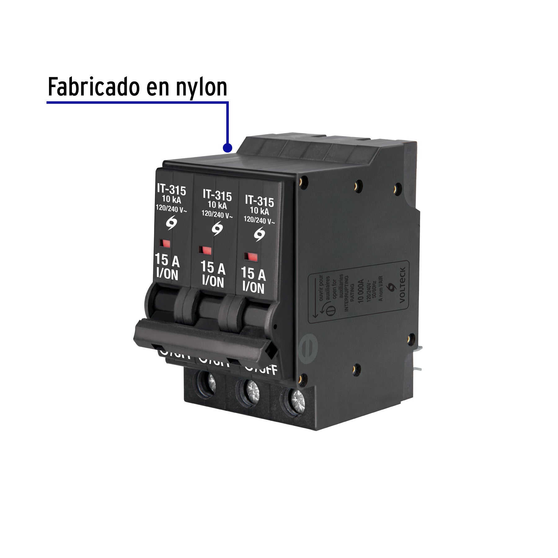 Interruptor de 3 polos 15A, enchufable, VOLTECK