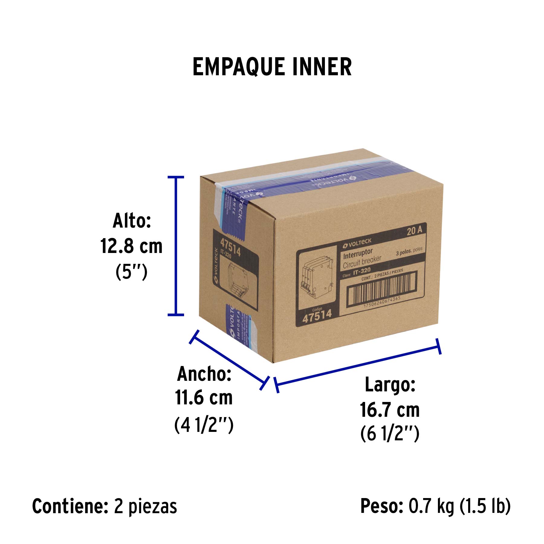Interruptor de 3 polos 20A, enchufable, VOLTECK - Empaque