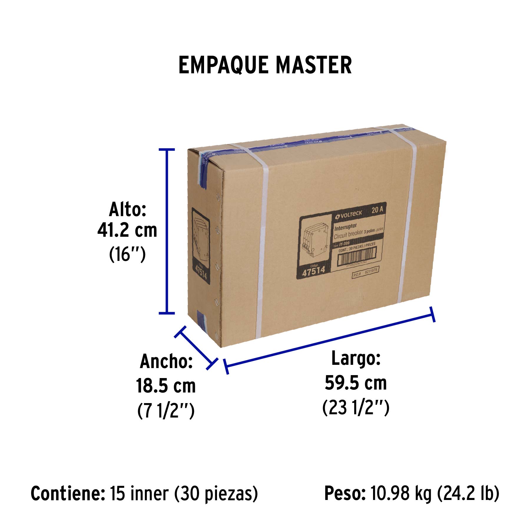 Interruptor de 3 polos 20A, enchufable, VOLTECK - Empaque