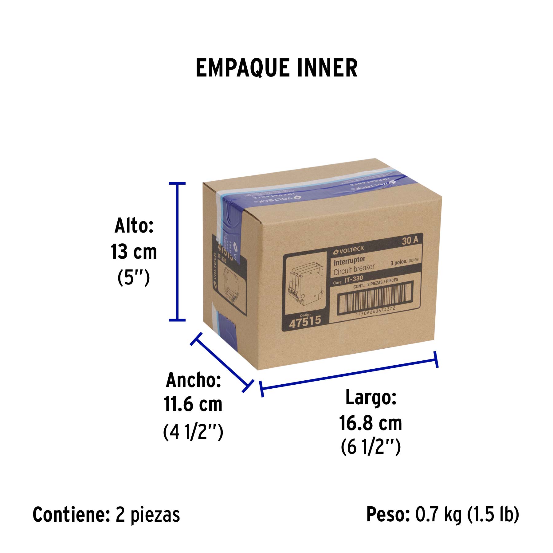 Interruptor de 3 polos 30A, enchufable, VOLTECK - Empaque