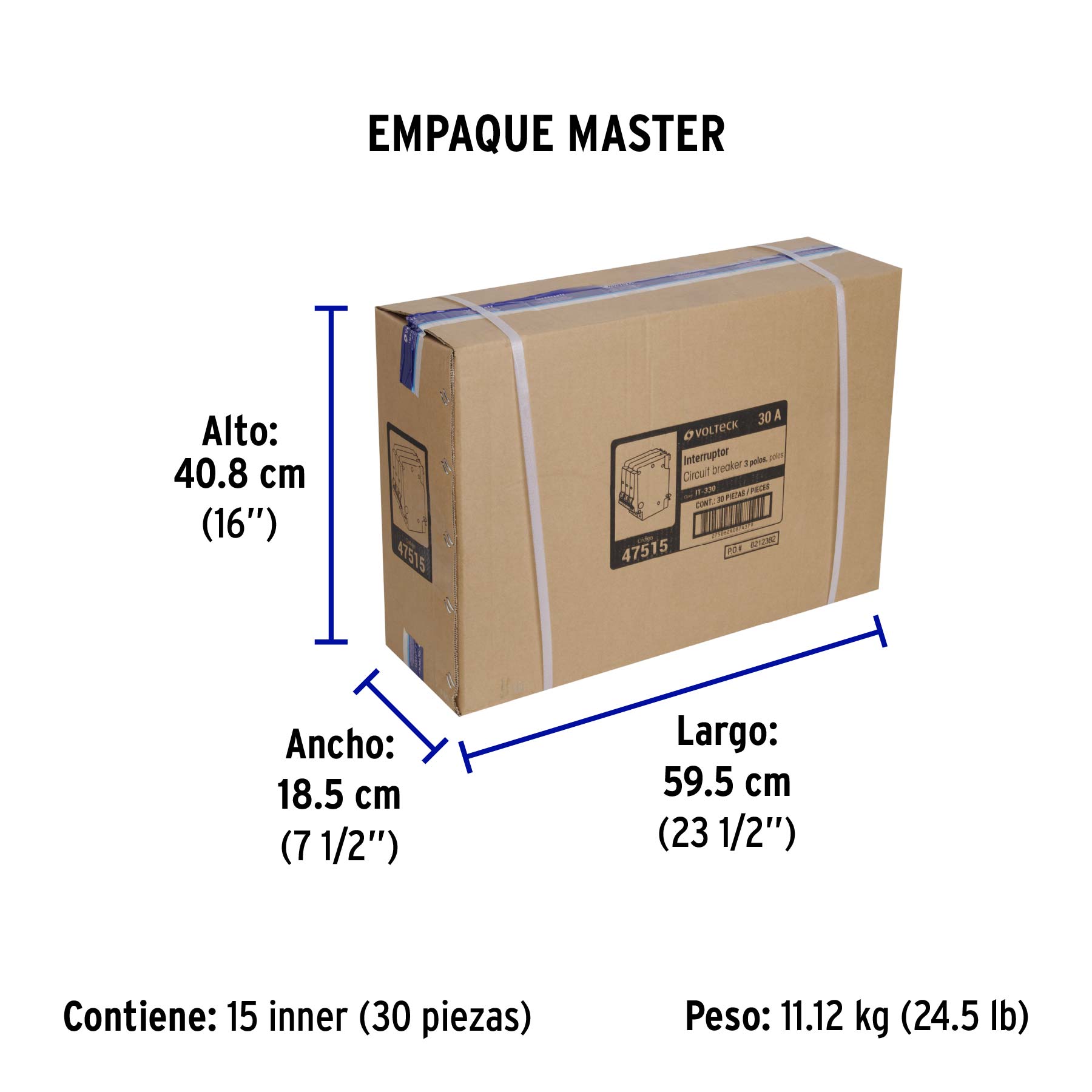 Interruptor de 3 polos 30A, enchufable, VOLTECK - Empaque