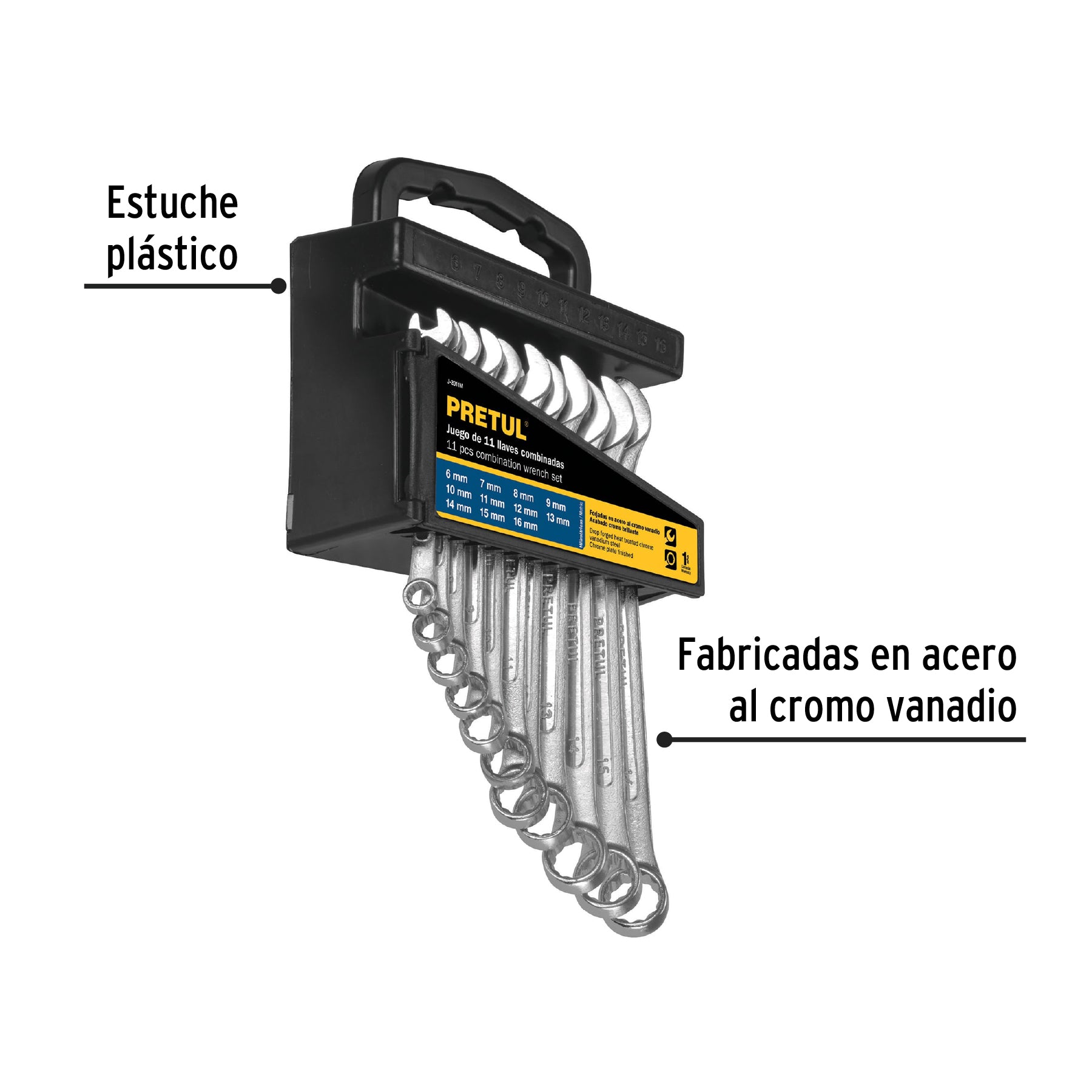 Juego de 11 llaves combinadas mm, PRETUL