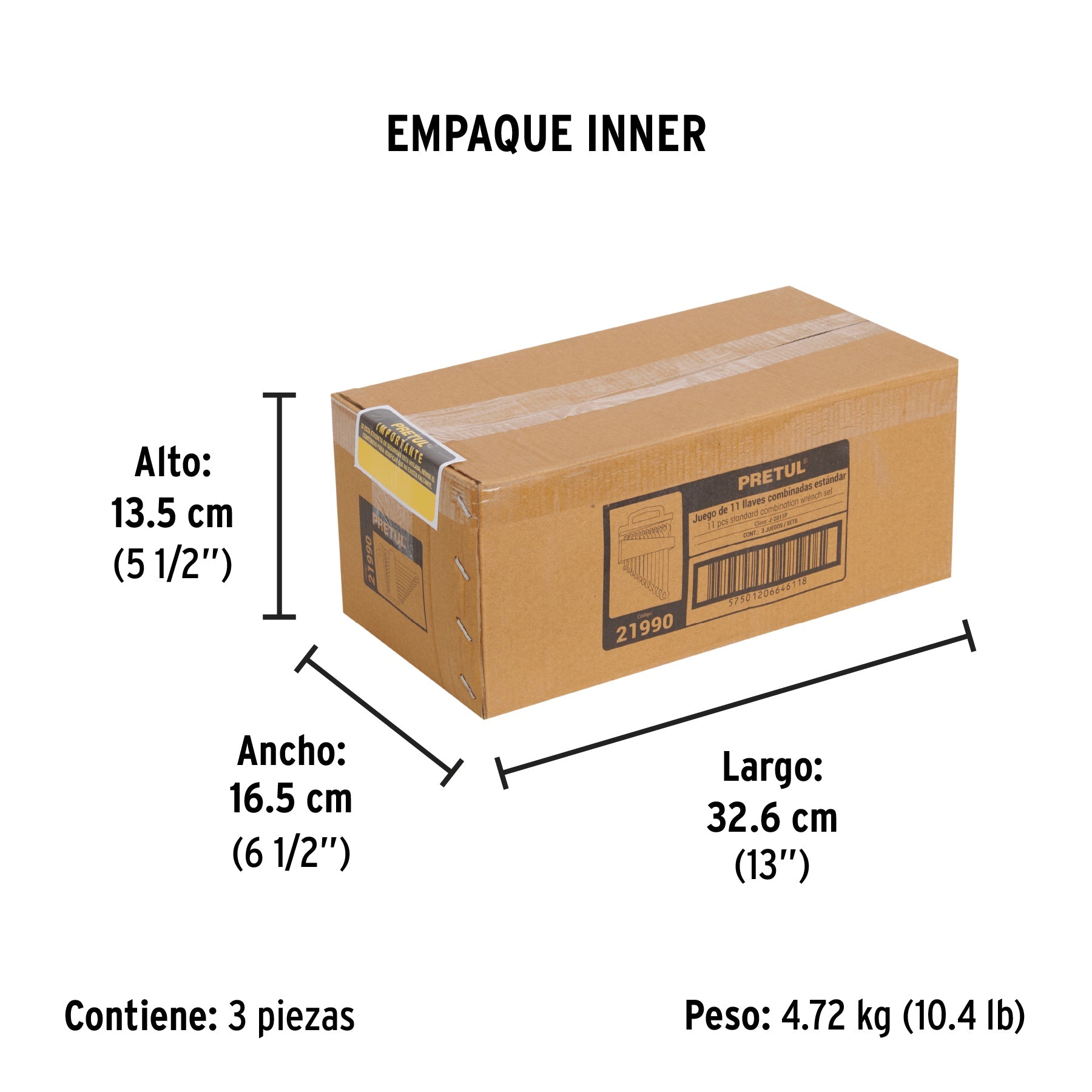 Juego de 11 llaves combinadas std, PRETUL - Empaque