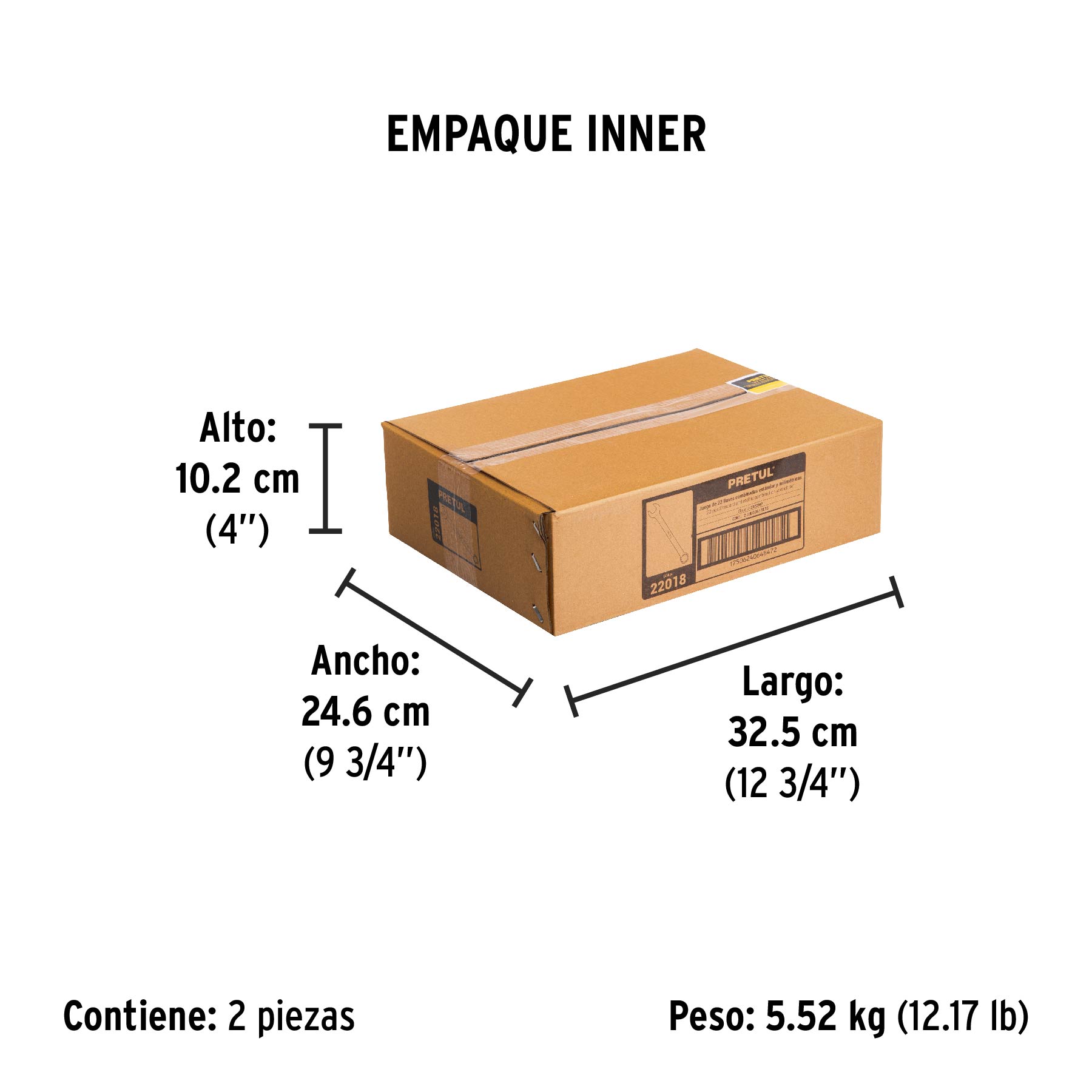 Juego de 22 llaves combinadas std y mm, PRETUL - Empaque