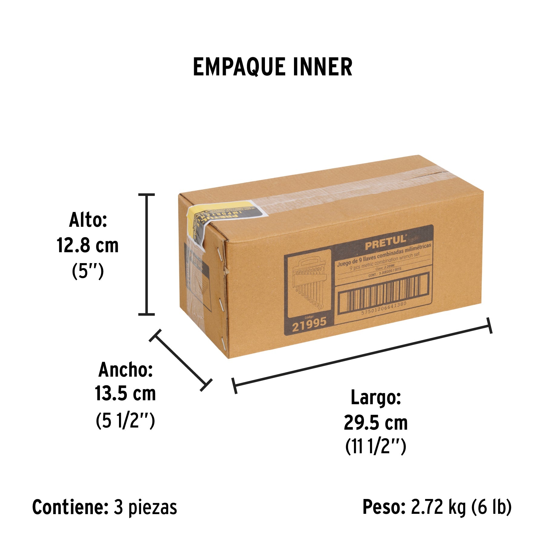 Juego de 9 llaves combinadas mm, PRETUL - Empaque