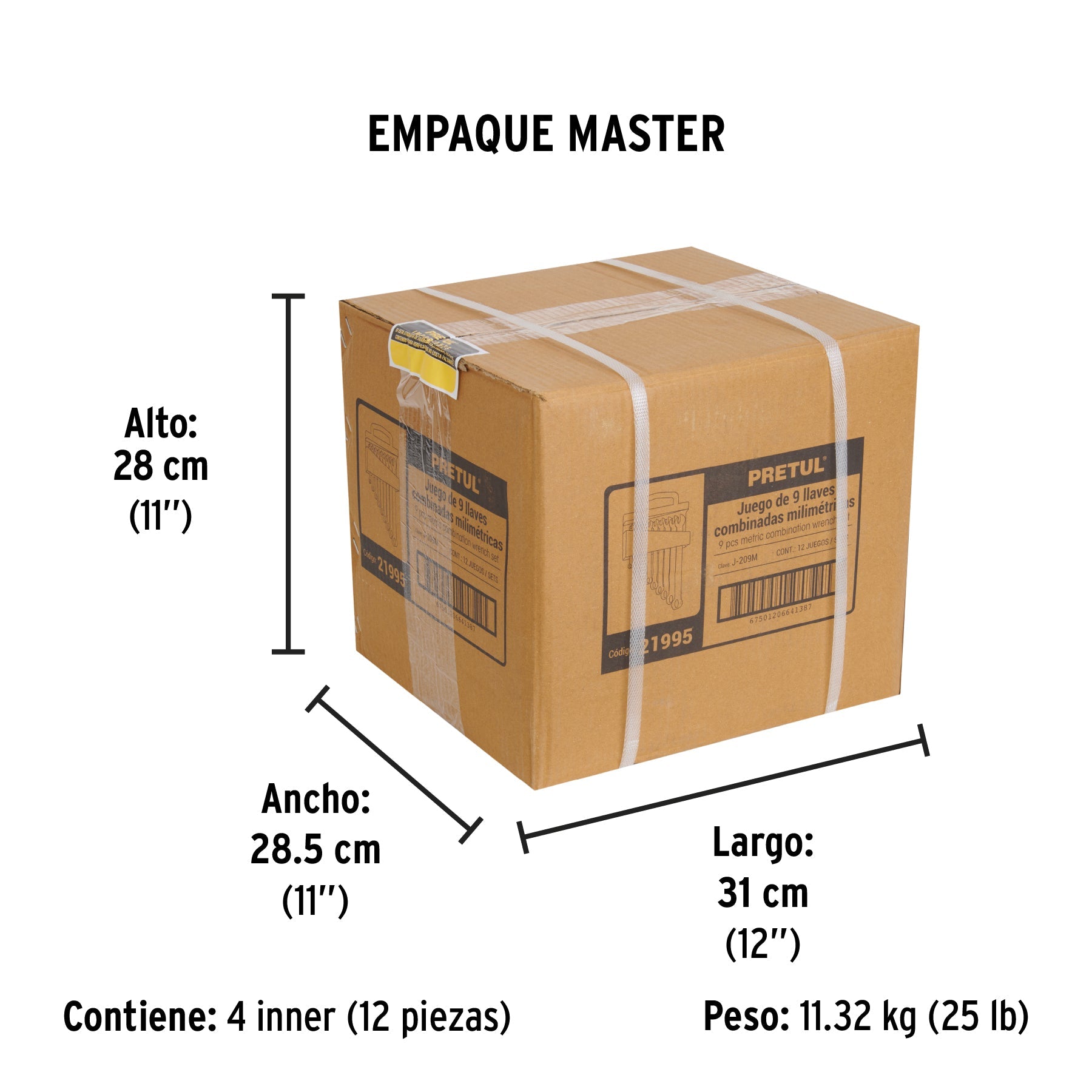 Juego de 9 llaves combinadas mm, PRETUL - Empaque
