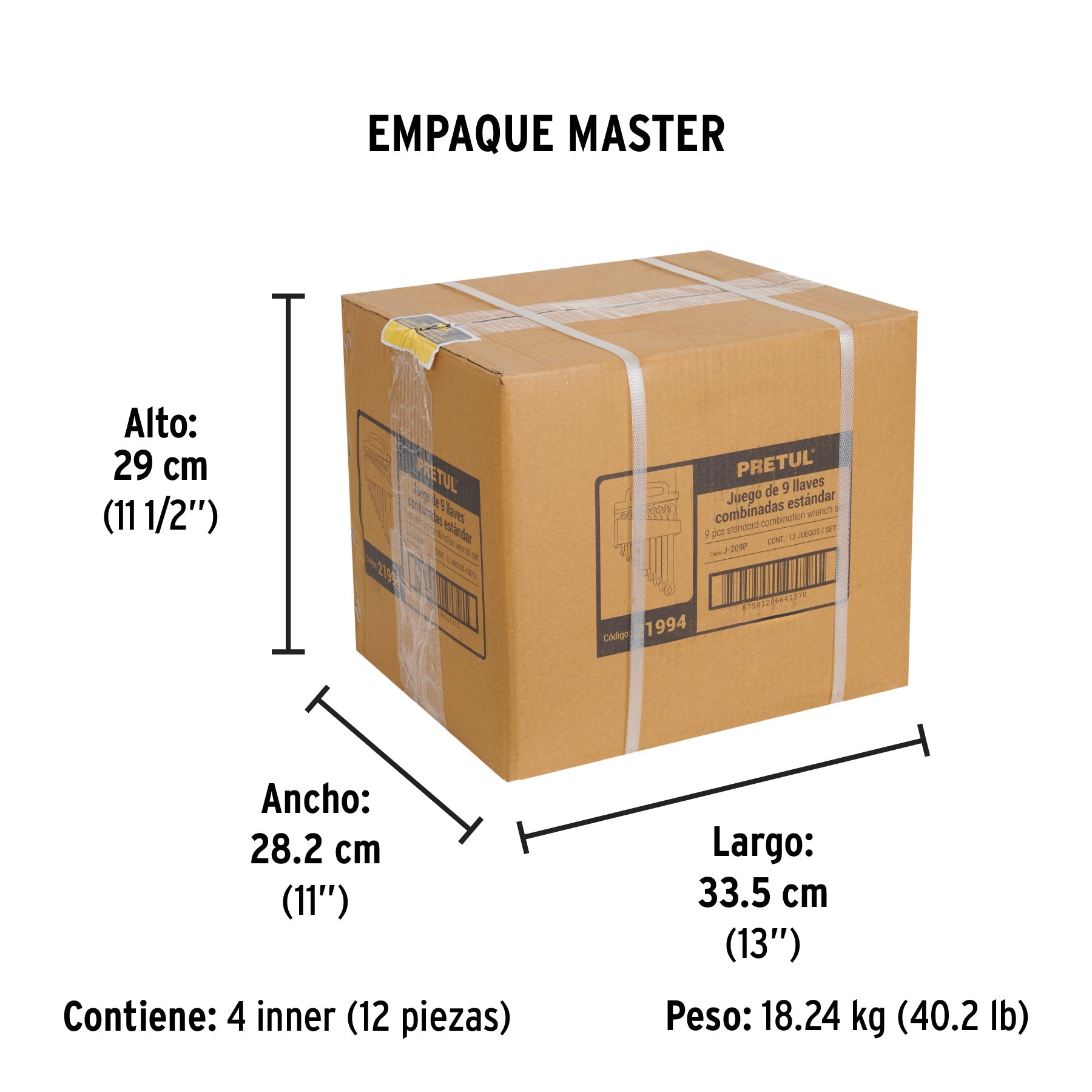 Juego de 9 llaves combinadas std, PRETUL - Empaque