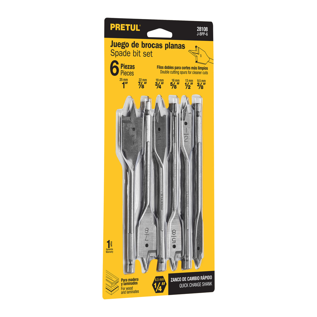 Juego de brocas planas de manita, 6 piezas, PRETUL