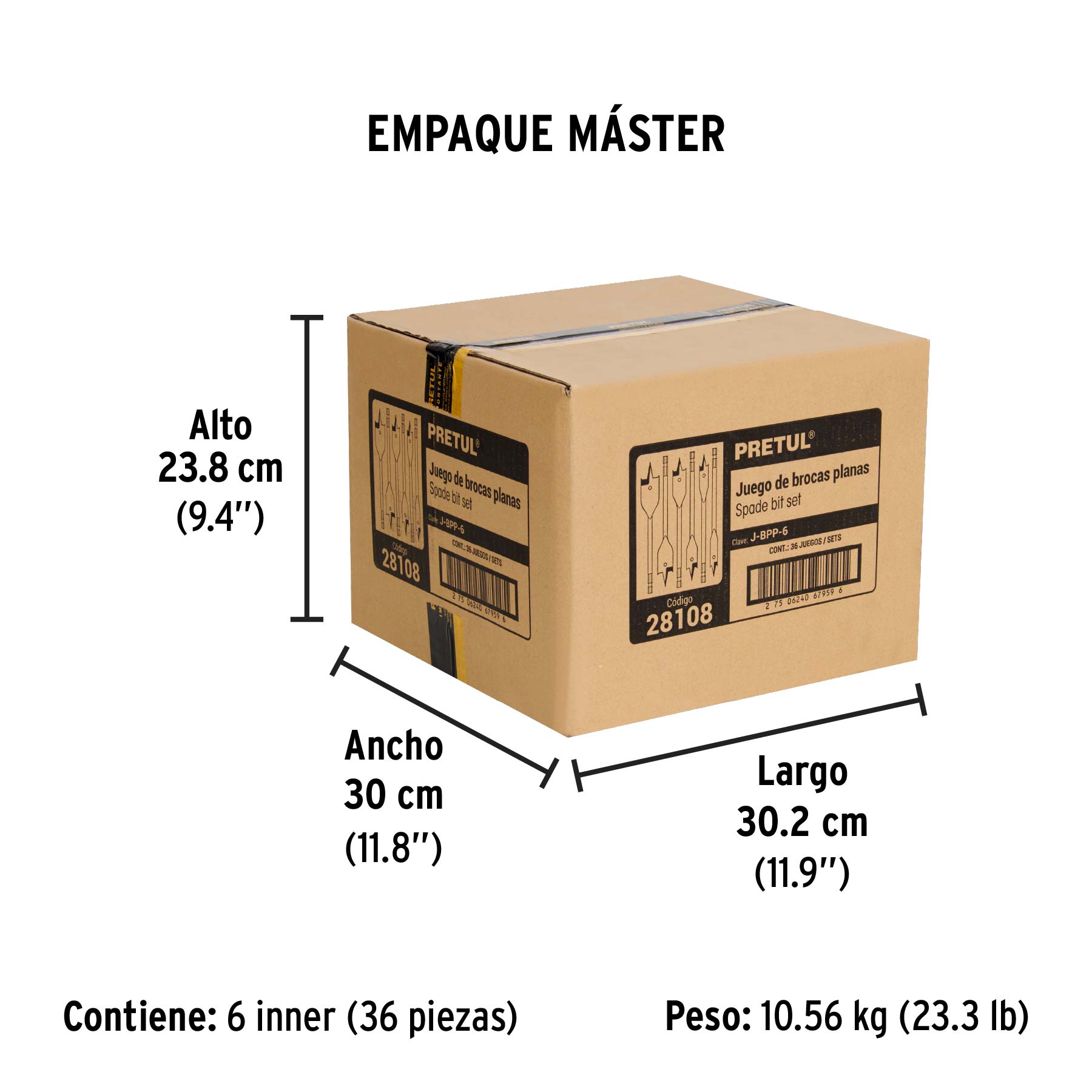 Juego de brocas planas de manita, 6 piezas, PRETUL - Empaque