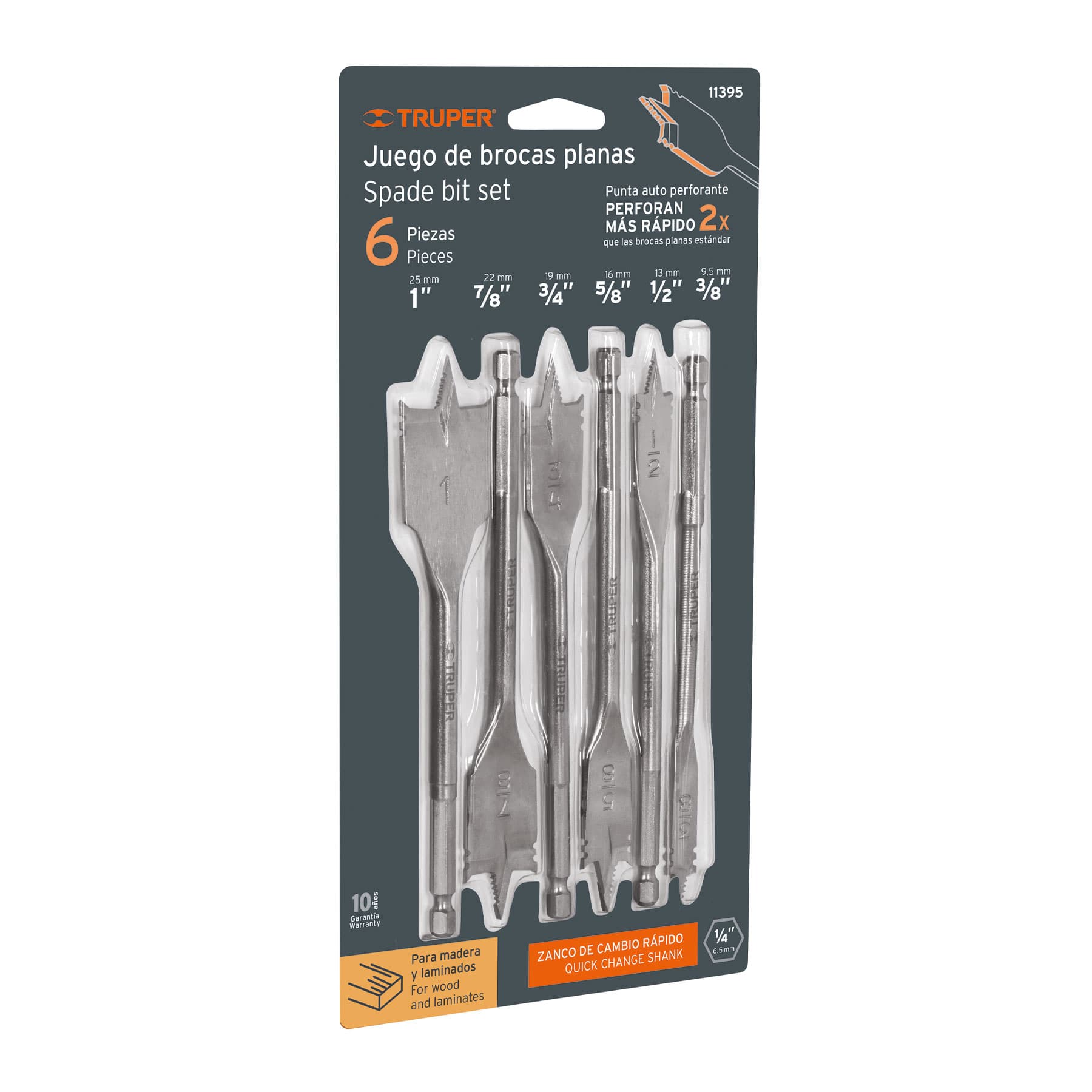 Juego de brocas planas de manita, 6 piezas, TRUPER