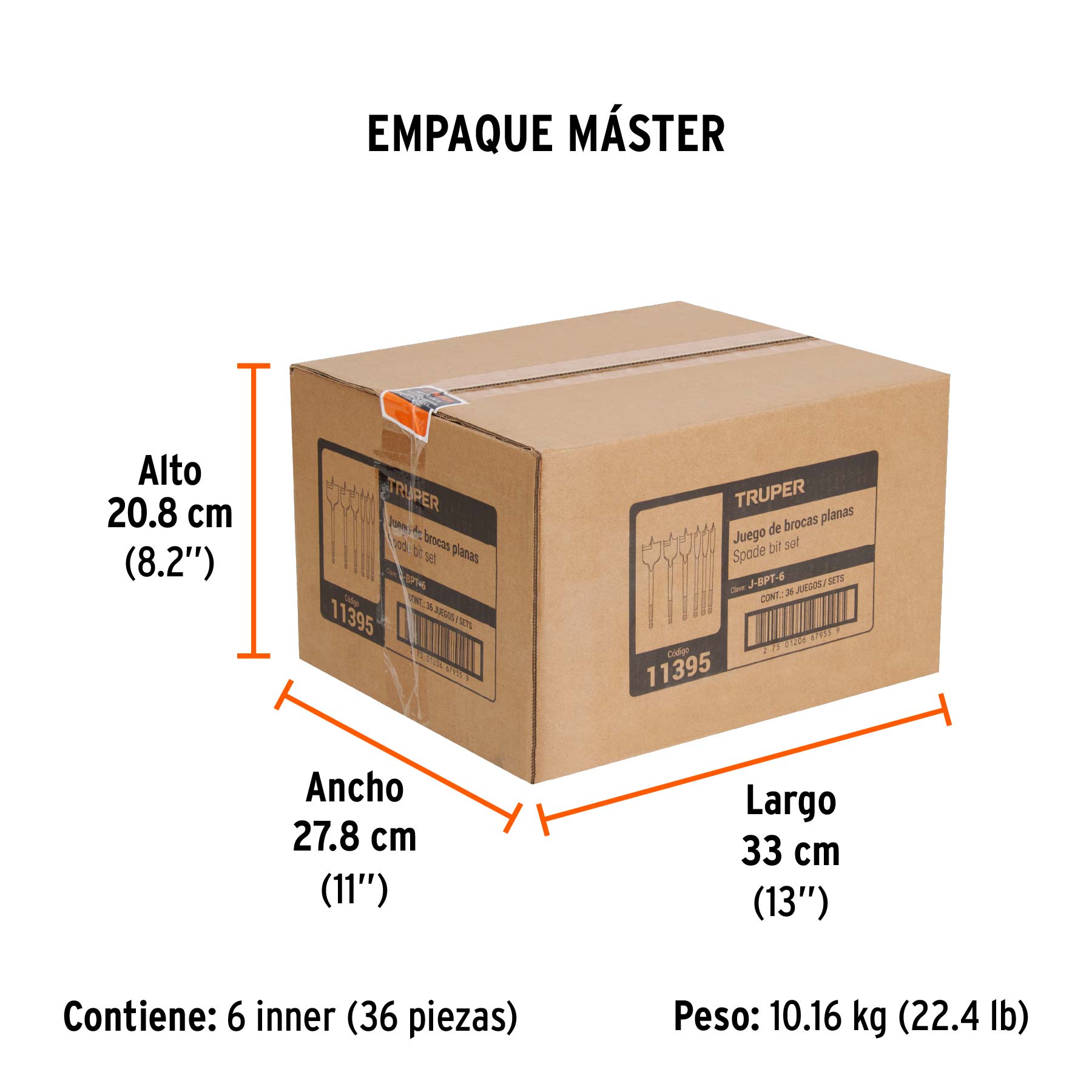 Juego de brocas planas de manita, 6 piezas, TRUPER - Empaque