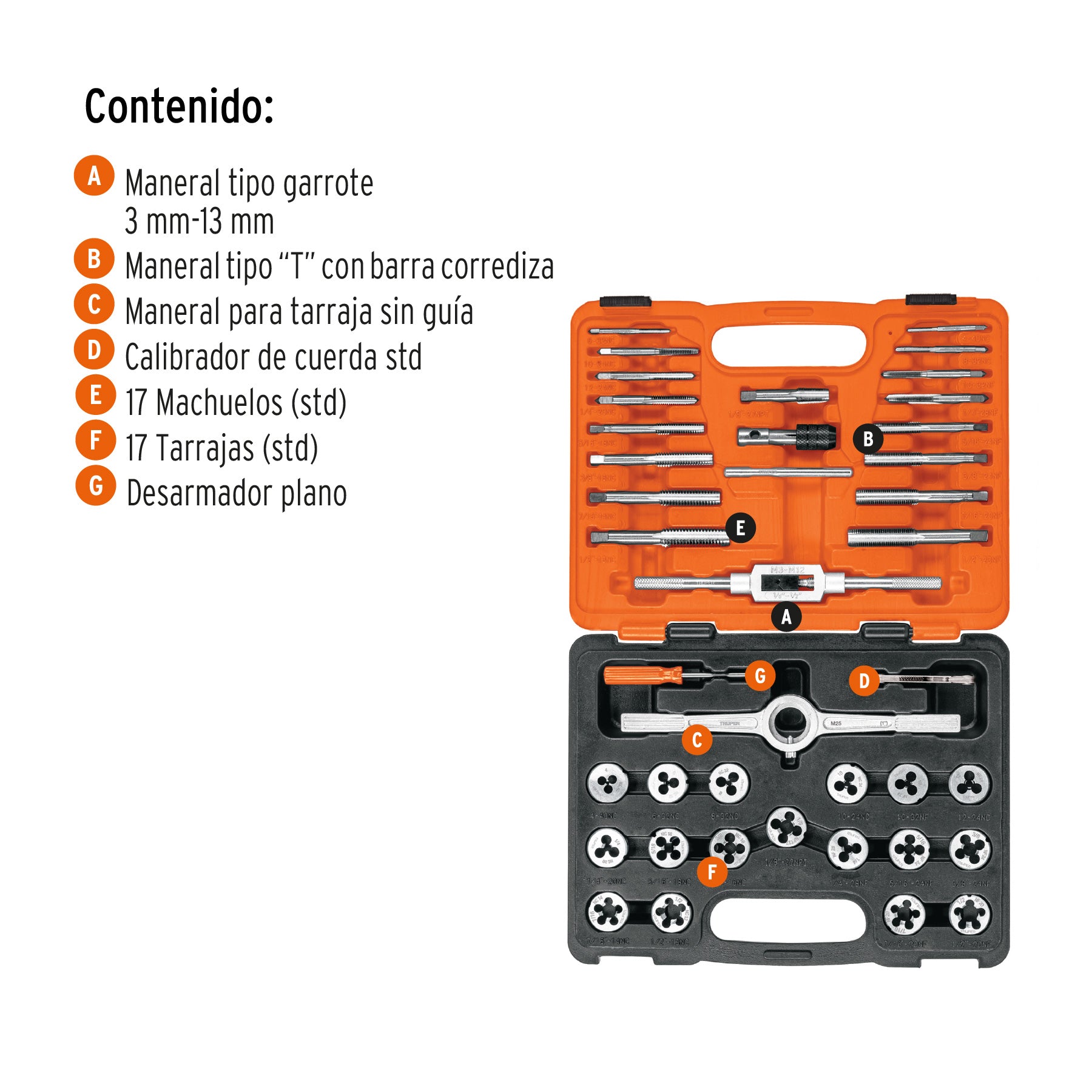 Juego de 40 piezas de machuelos y tarrajas, TRUPER