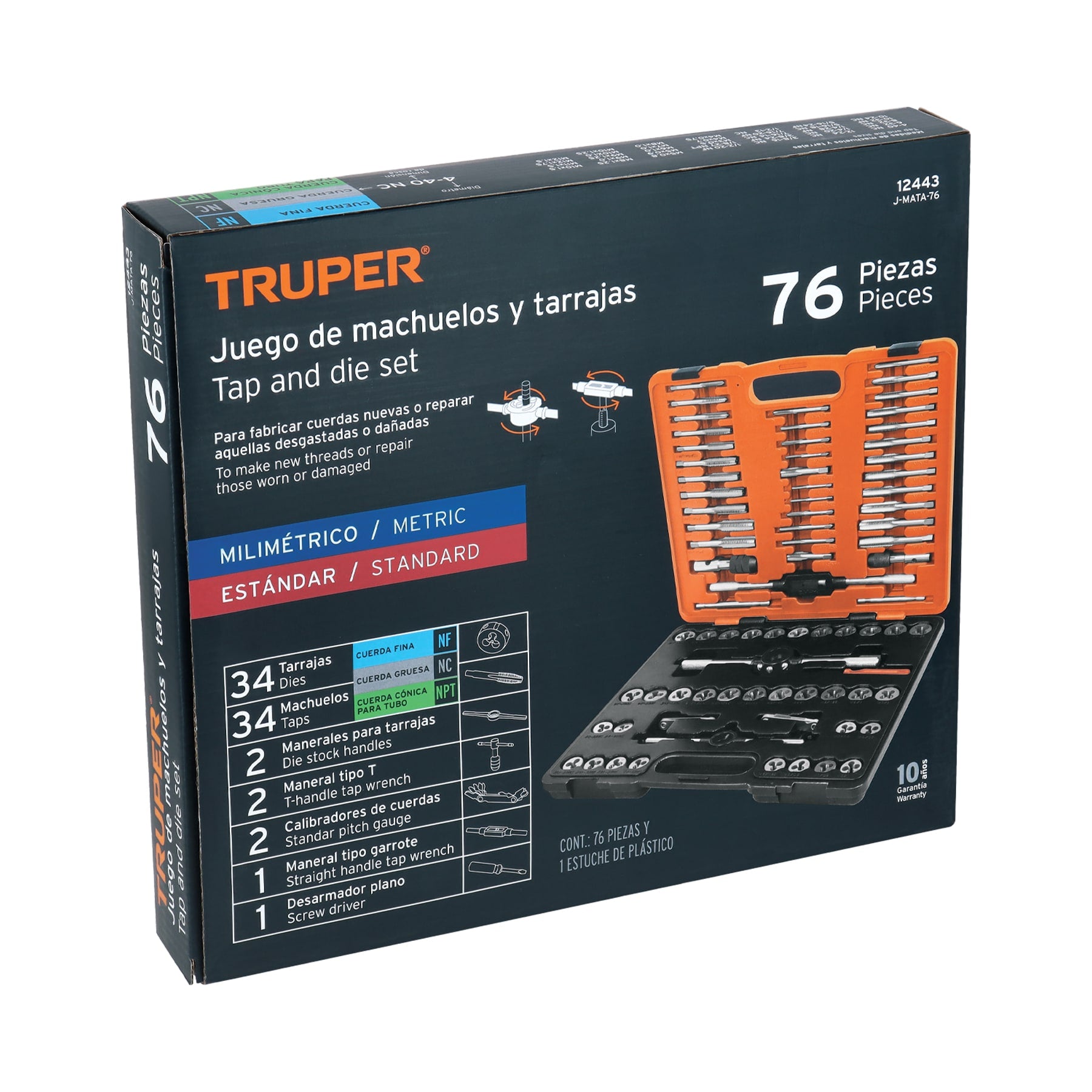 Juego de 76 piezas de machuelos y tarrajas, TRUPER