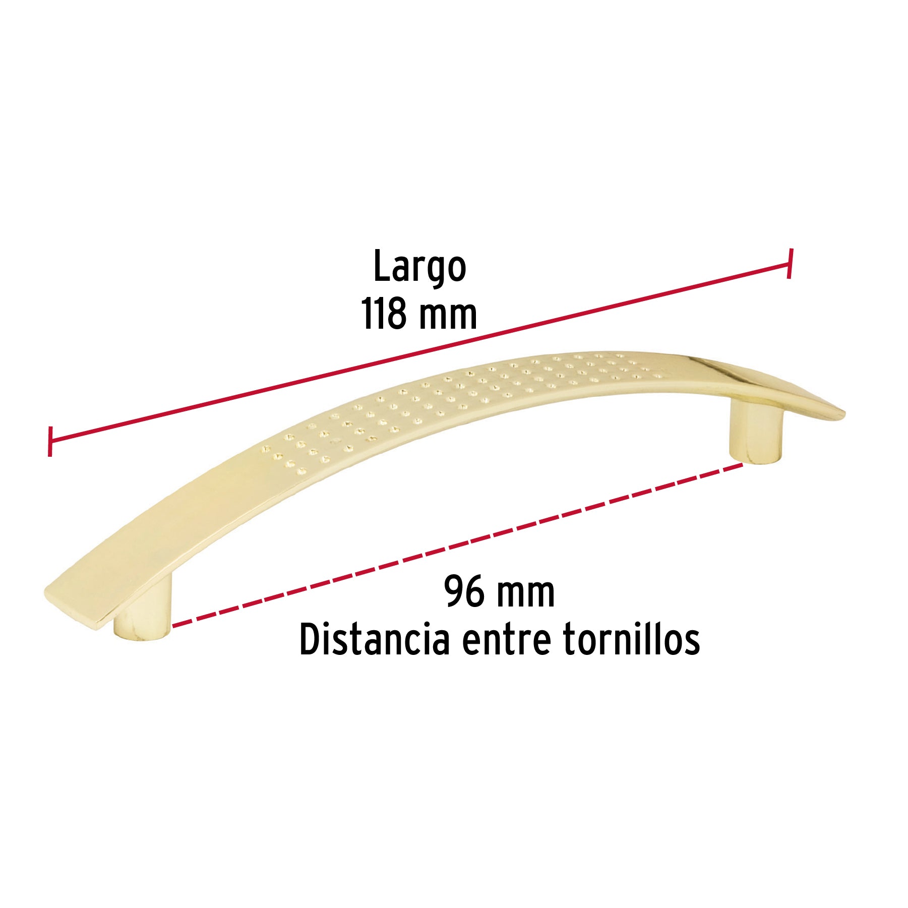 Jaladera de 96mm, línea Contempo, latón brillante, HERMEX