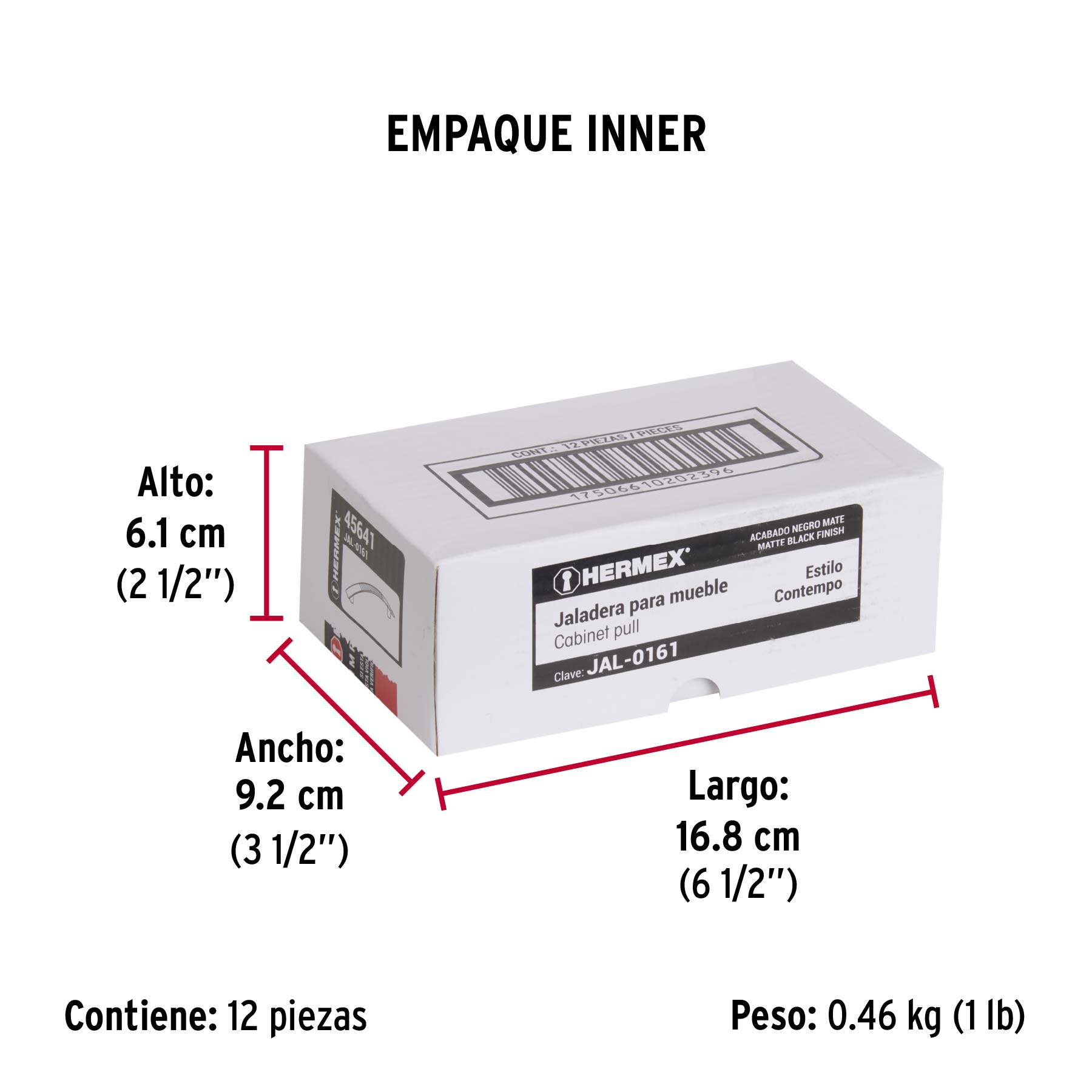 Jaladera de 96mm, línea Contempo, negro, HERMEX - Empaque