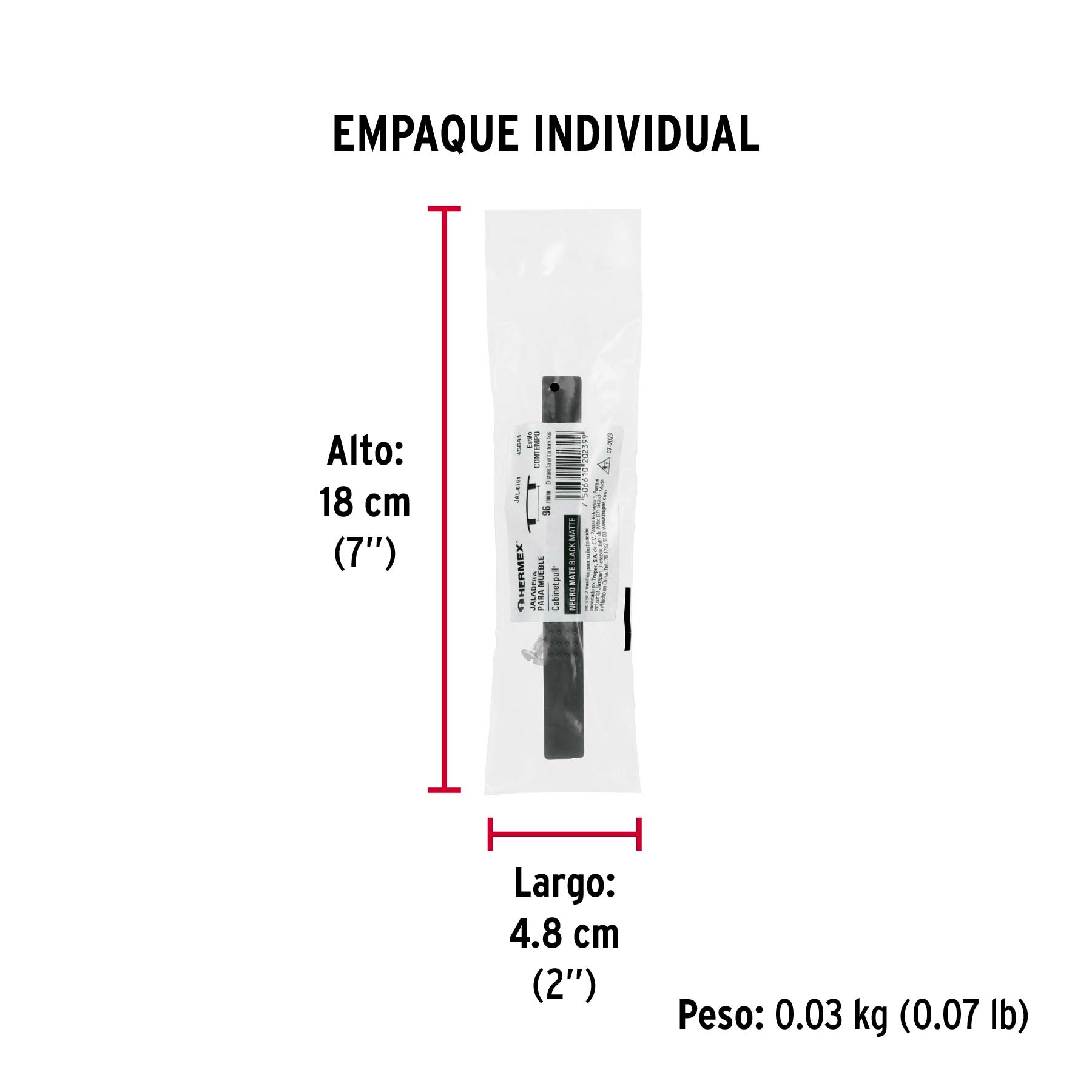 Jaladera de 96mm, línea Contempo, negro, HERMEX - Empaque