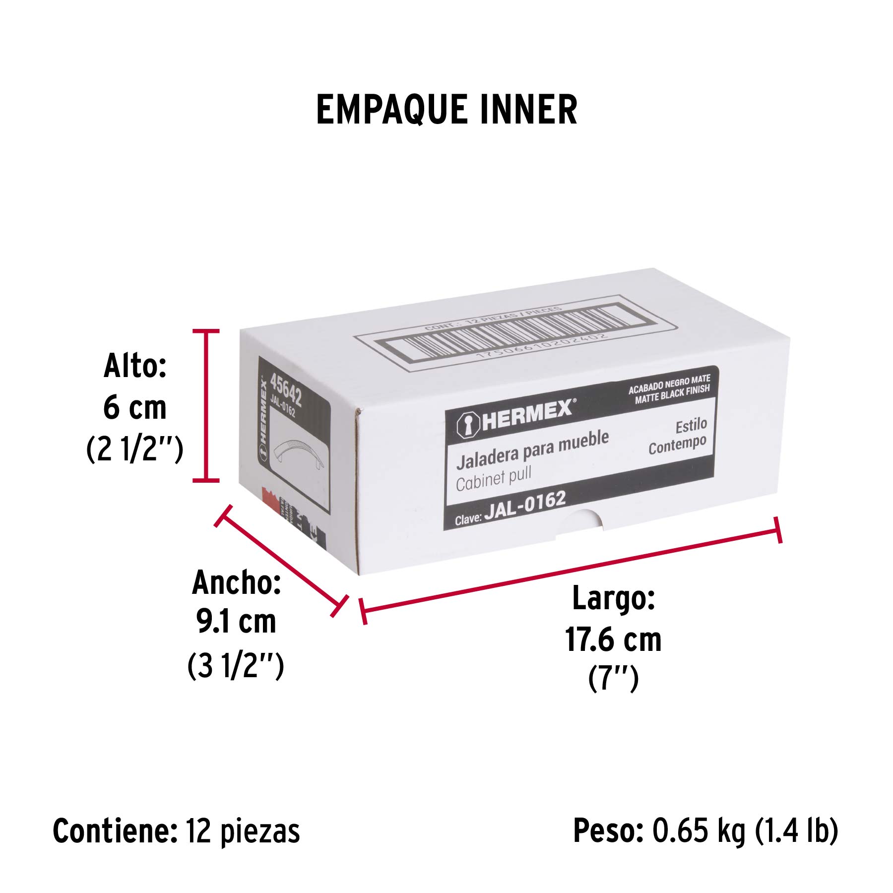 Jaladera de 128mm, línea Contempo, negro, HERMEX - Empaque