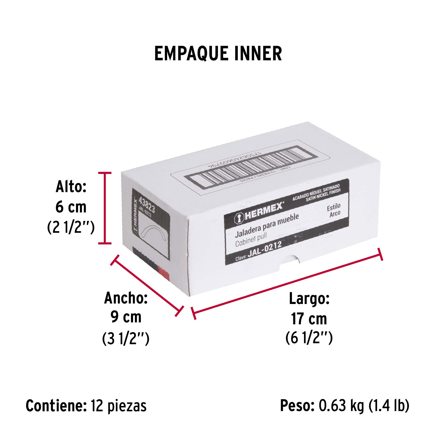 Jaladera de 128mm, línea Arco, níquel, HERMEX - Empaque